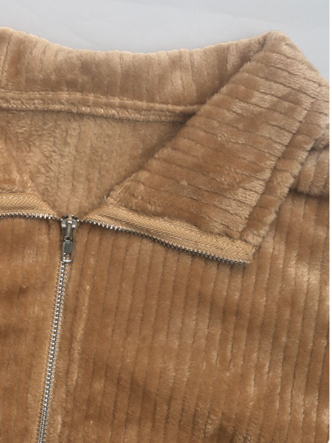 Perfee Pocketed Zip Up Collared Neck Long Sleeve Jacket - Charming Charlie