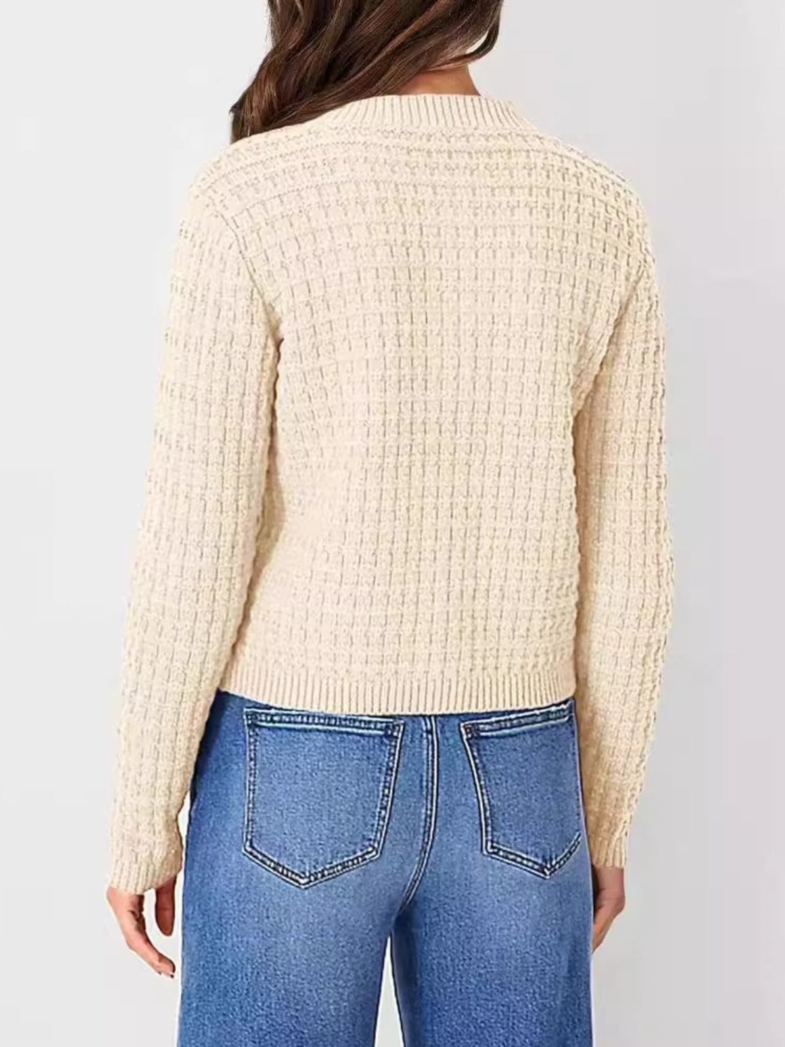 Button Up Round Neck Long Sleeve Cardigan - Charming Charlie