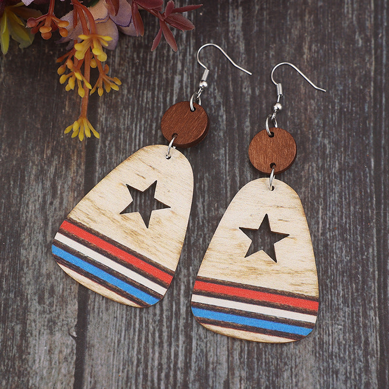 Cutout Star & Stripes Wooden Dangle Earrings - Charming Charlie