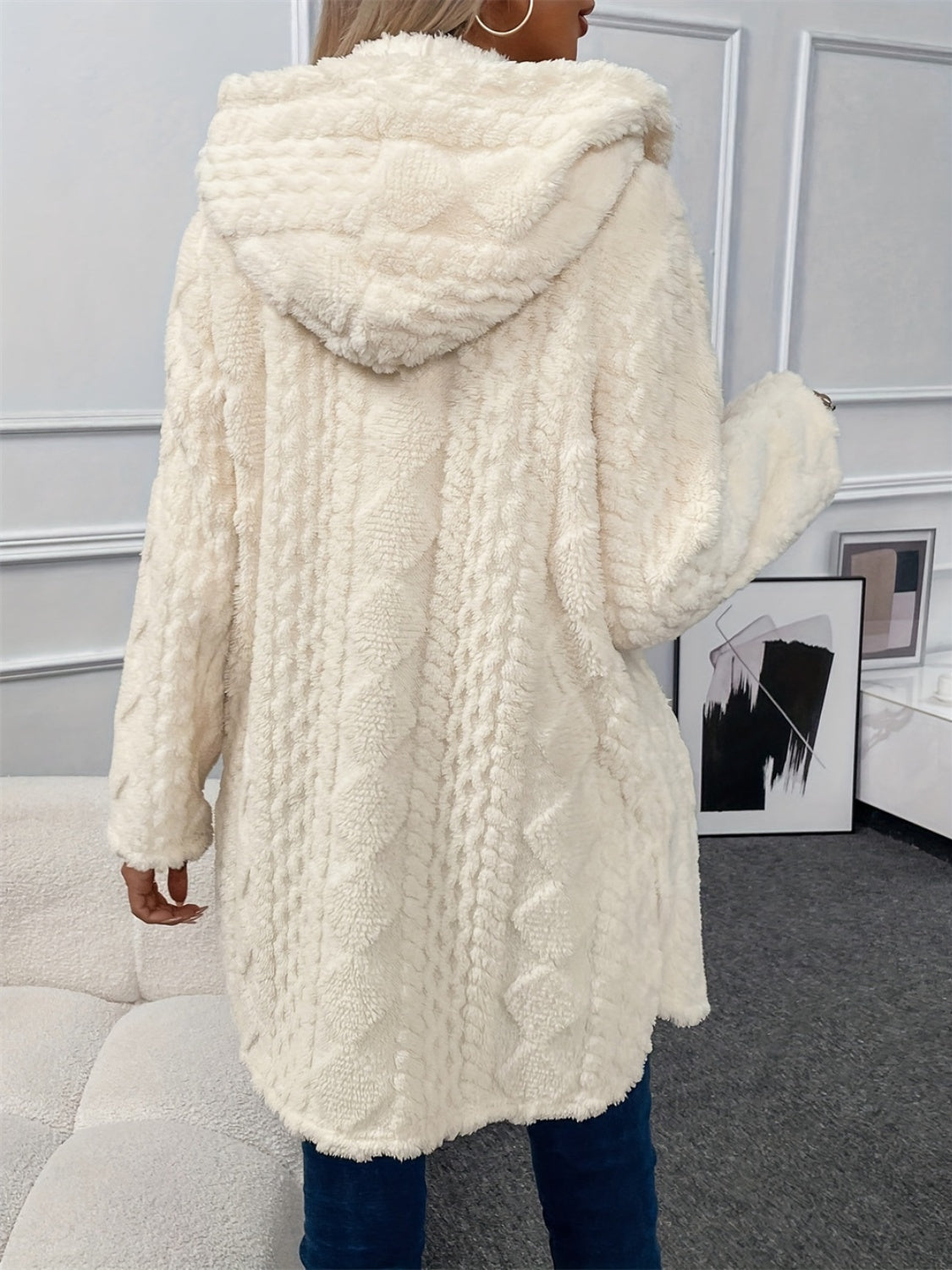 Fuzzy Button Down Hooded Coat - Charming Charlie