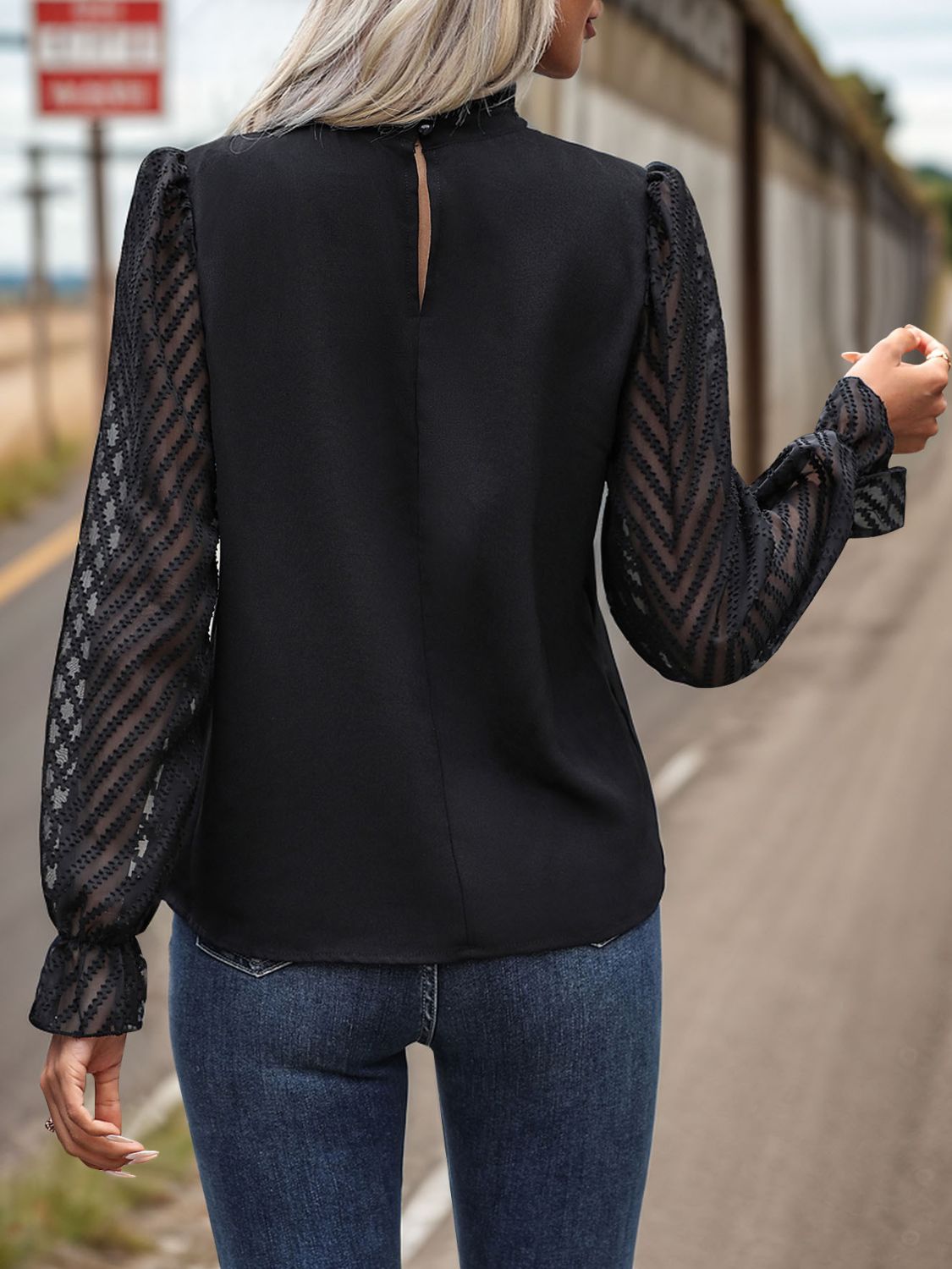 Mock Neck Flounce Sleeve Blouse - Charming Charlie