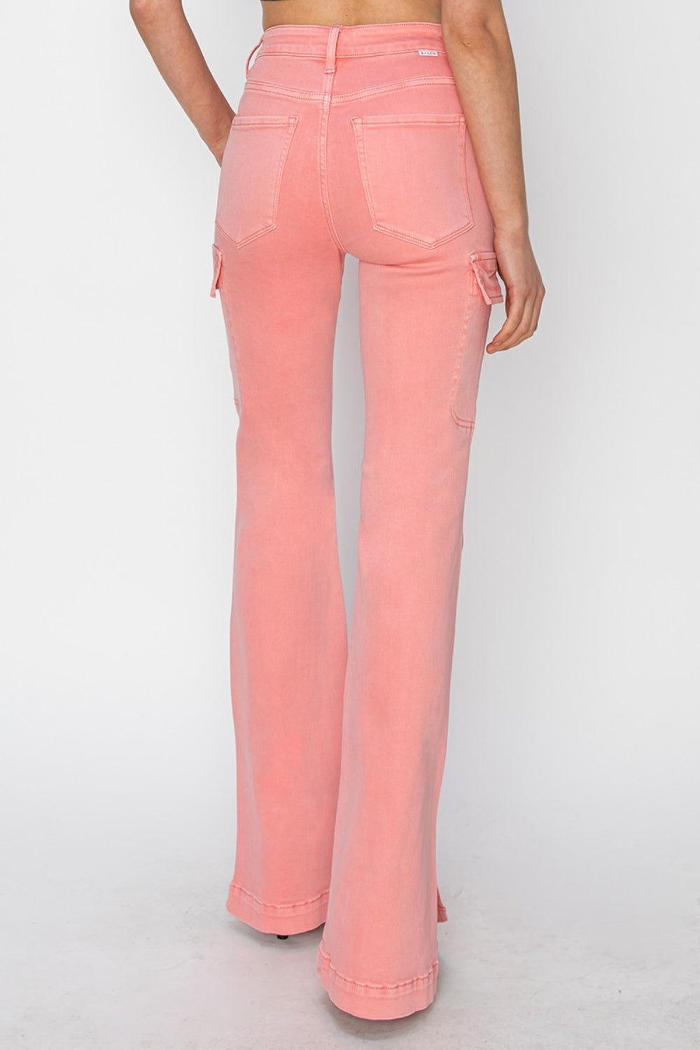 RISEN Full Size High Rise Side Slit Cargo Bootcut Jeans - Charming Charlie