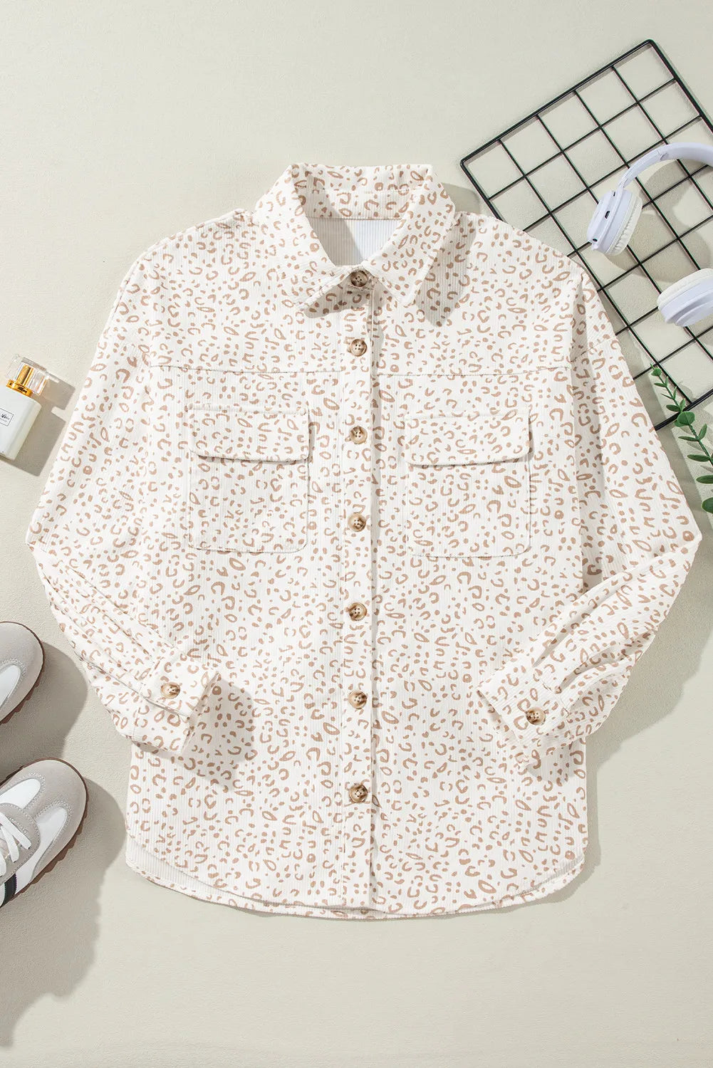 Leopard Collared Neck Dropped Shoulder Jacket - Charming Charlie