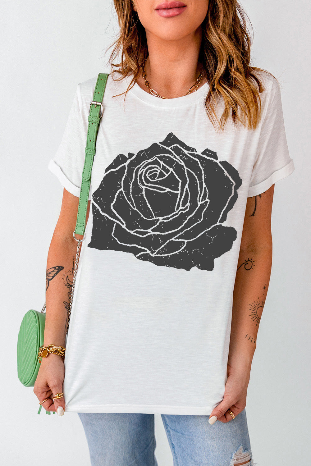 Rose Graphic Round Neck Short Sleeve T-Shirt - Charming Charlie