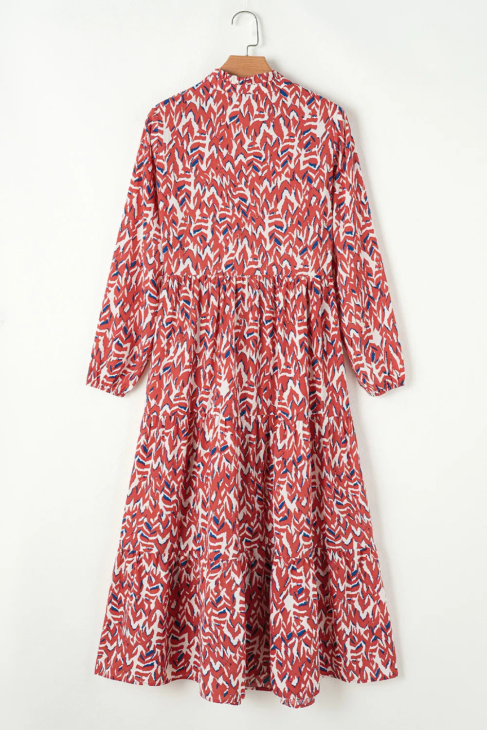 Printed Notched Long Sleeve Dress - Charming Charlie