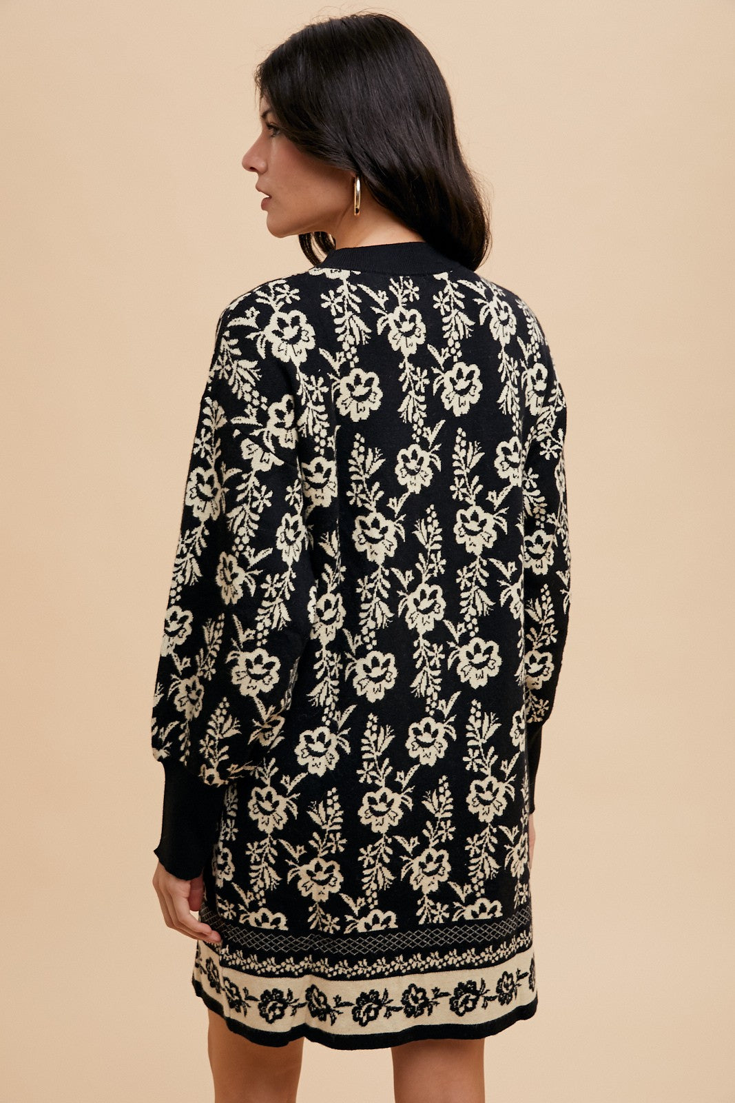Annie Wear Floral Jacquard Round Neck Sweater Dress - Charming Charlie