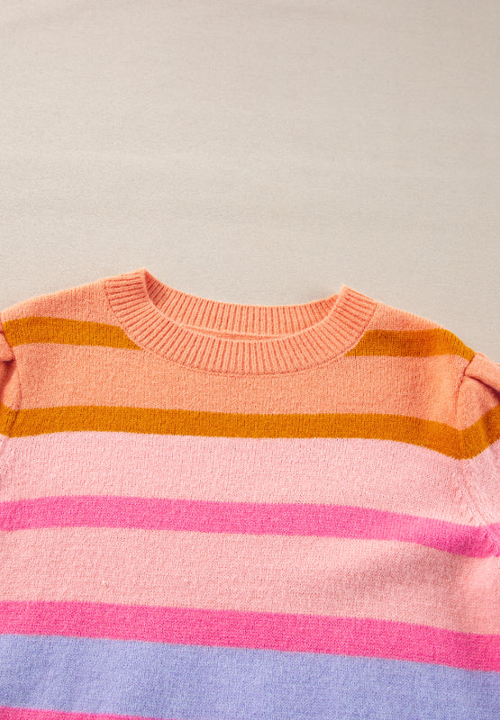 Striped Round Neck Half Sleeve Sweater - Charming Charlie
