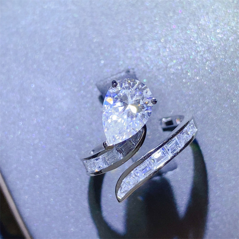 3 Carat Moissanite Zircon 925 Sterling Silver Bypass Ring - Charming Charlie