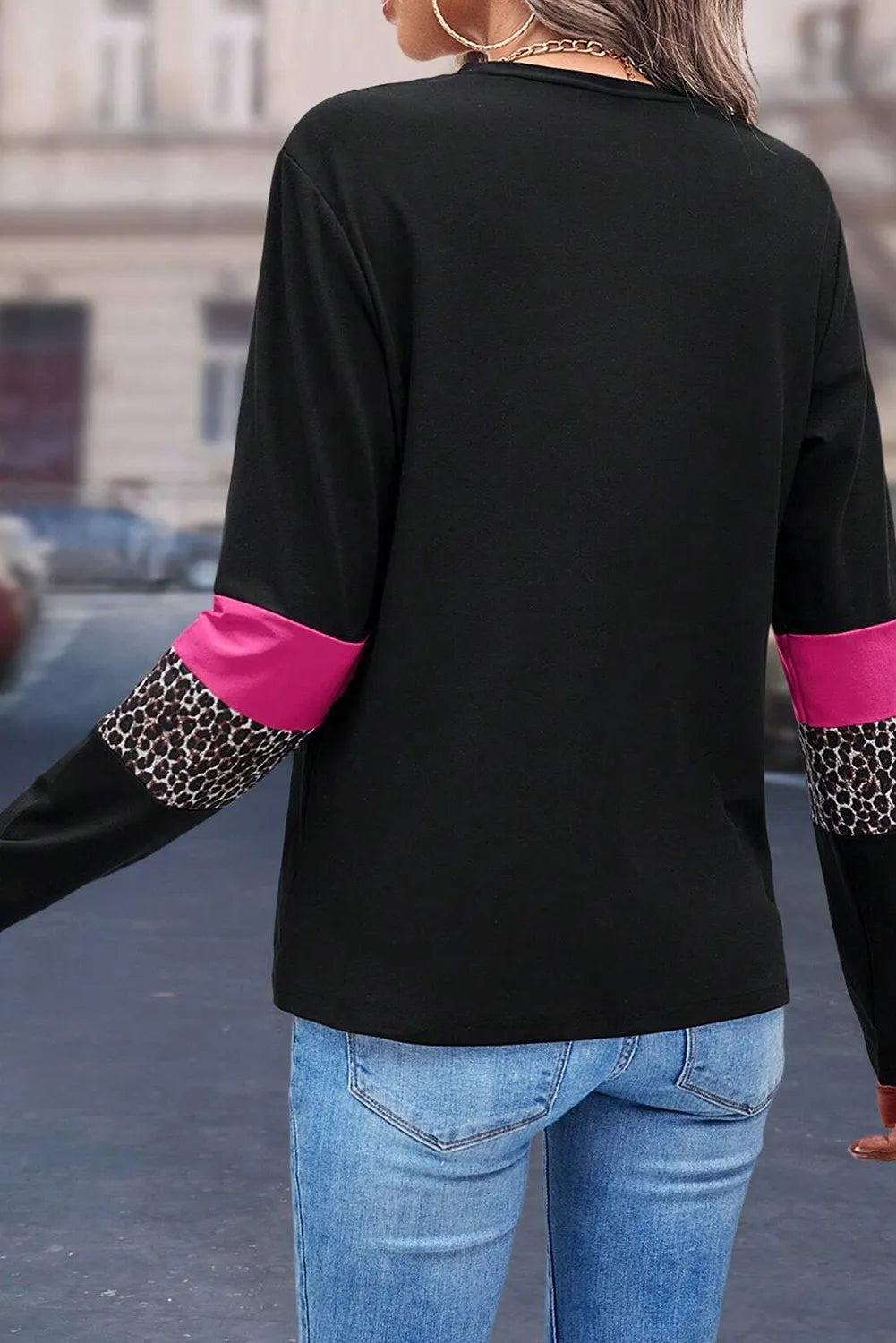 Leopard Round Neck Long Sleeve Blouse - Charming Charlie