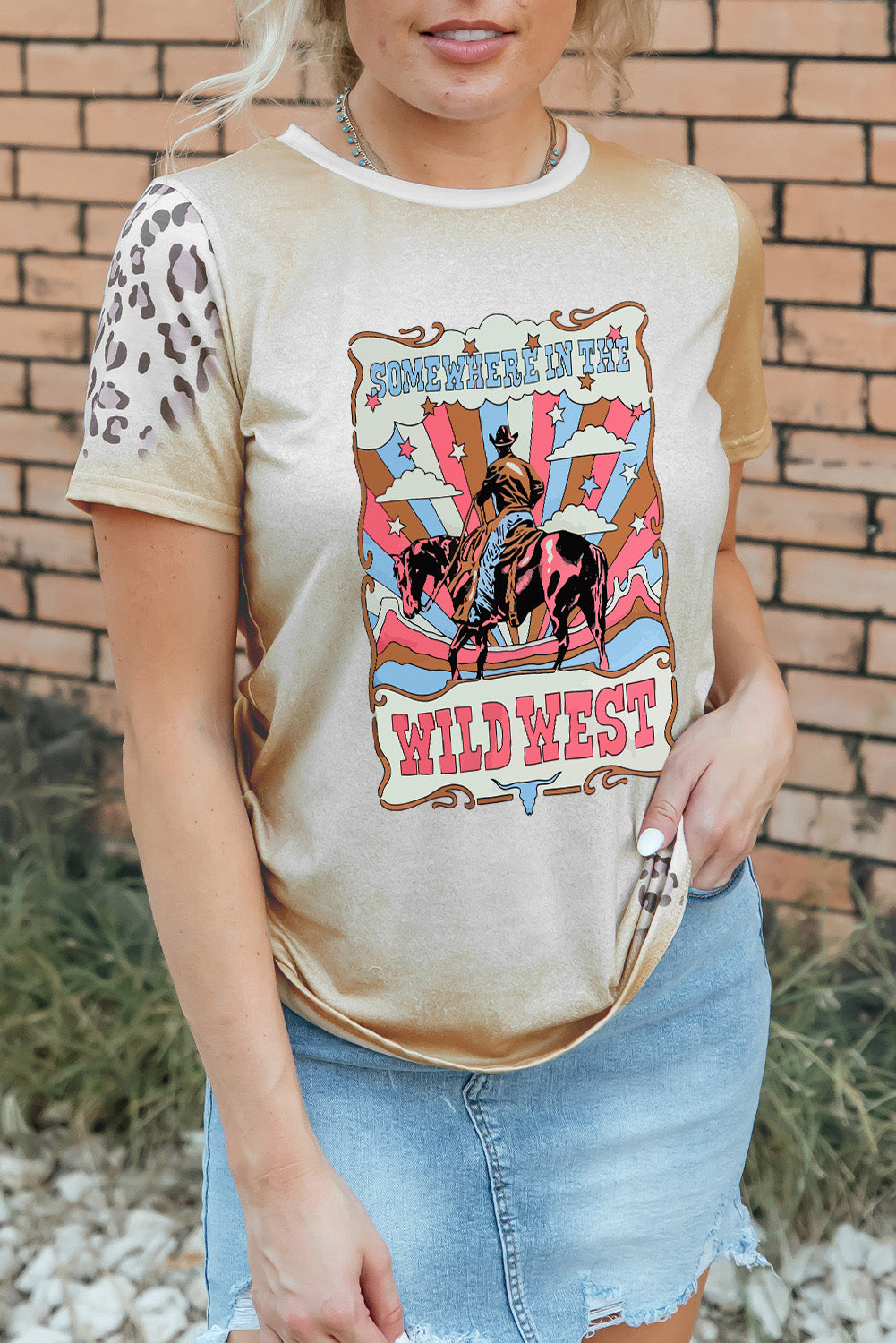 Graphic Round Neck Short Sleeve T-Shirt - Charming Charlie