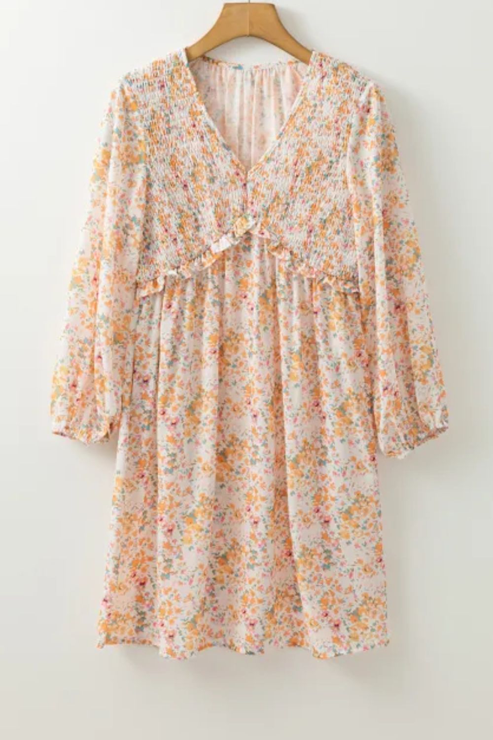 Printed V-Neck Balloon Sleeve Mini Dress - Charming Charlie