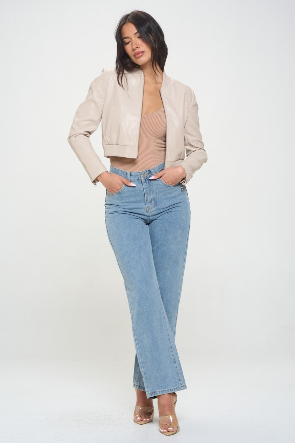 Coalition LA Zip Up Cropped Bomber Jacket - Charming Charlie