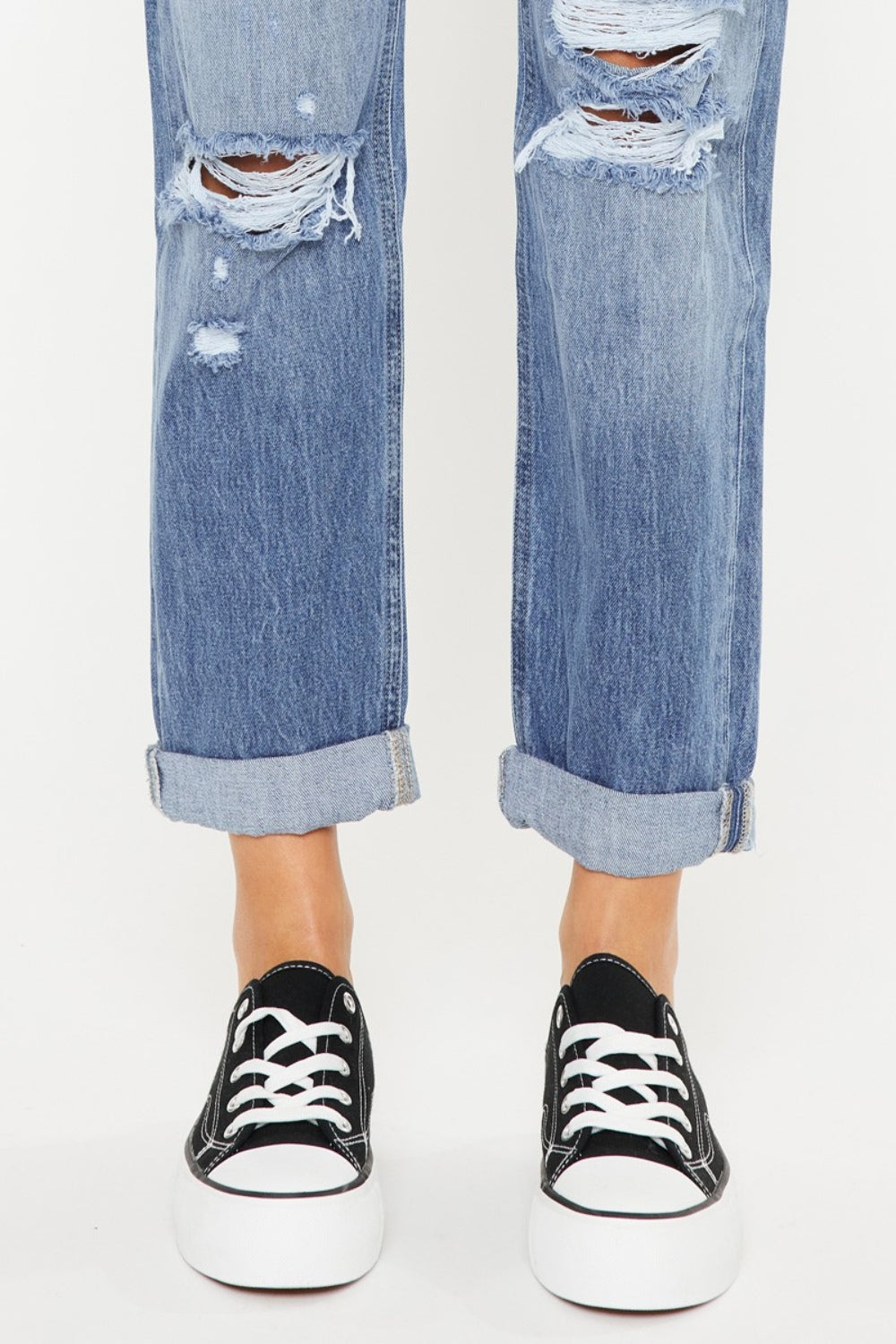Kancan Mid Rise Distressed Straight Jeans - Charming Charlie