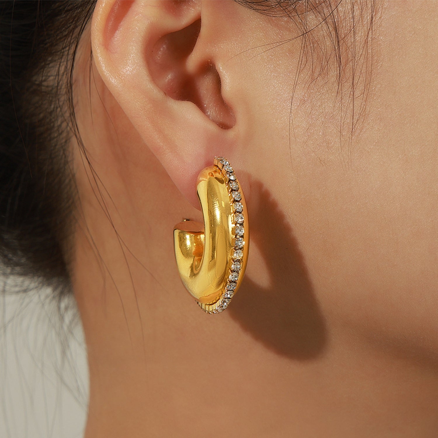 Titanium Steel Inlaid Zircon C-Hoop Earrings - Charming Charlie