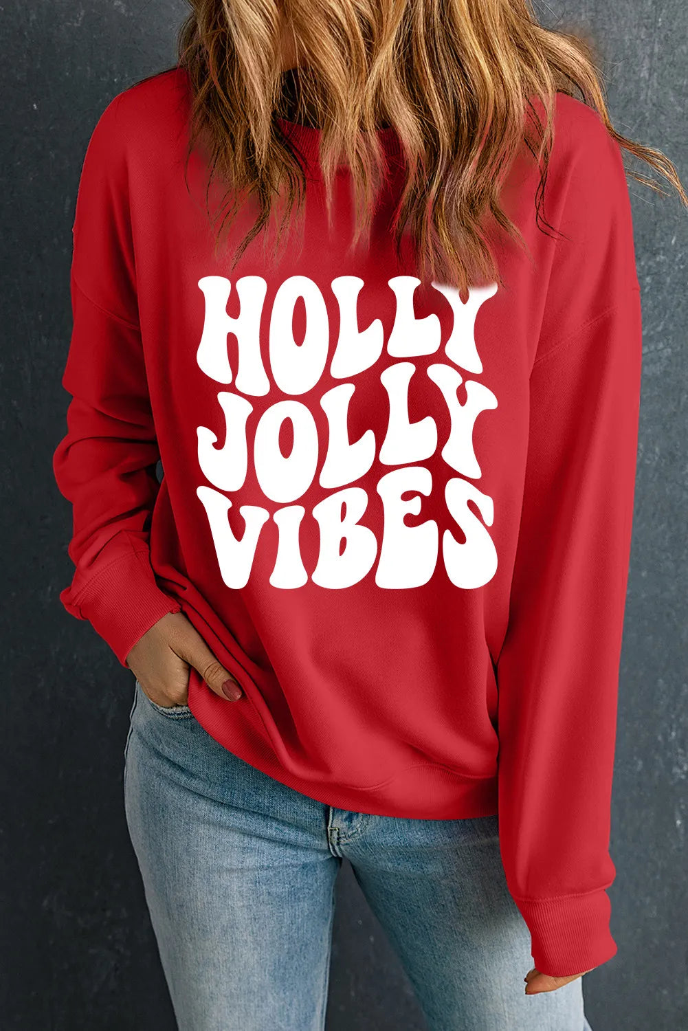 Letter Graphic Round Neck Long Sleeve Sweatshirt - Charming Charlie