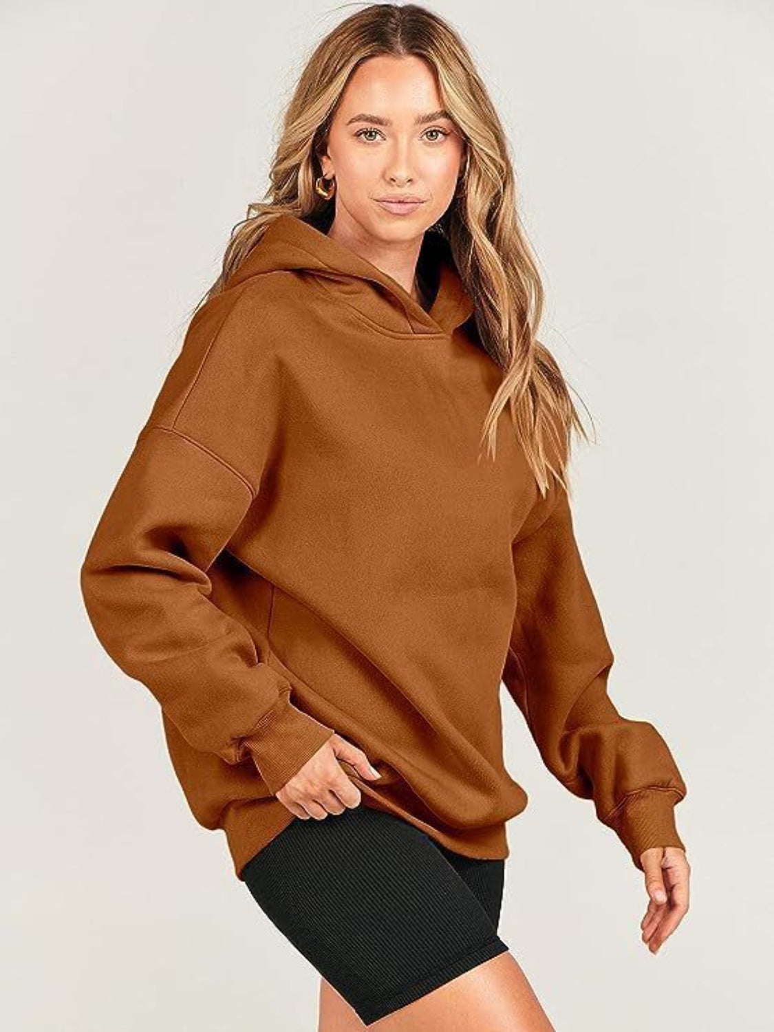Dropped Shoulder Long Sleeve Hoodie - Charming Charlie
