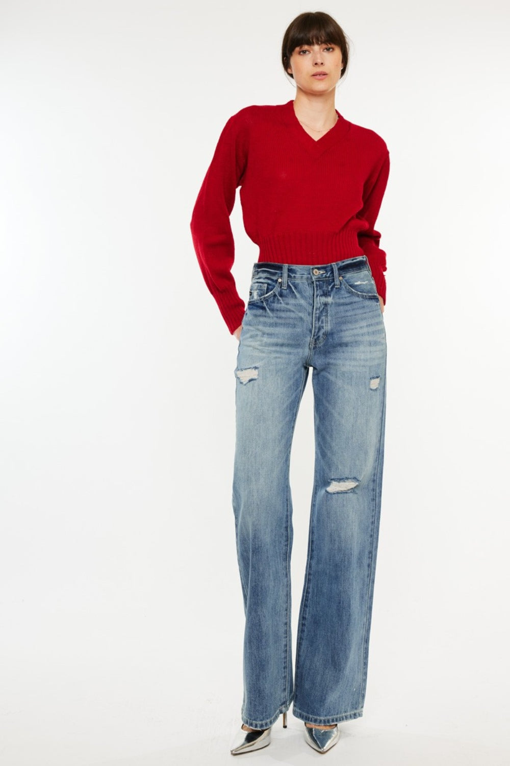 Kancan Distressed High Waist Bootcut Jeans - Charming Charlie