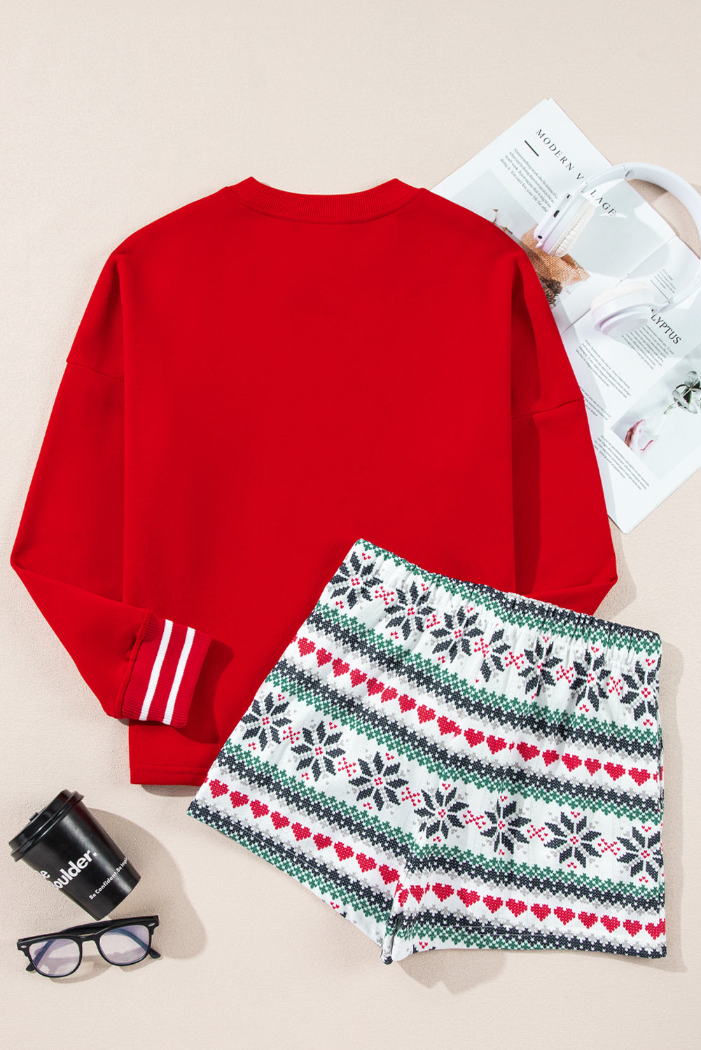 Letter Graphic Round Neck Top and Printed Shorts Lounge Set - Charming Charlie