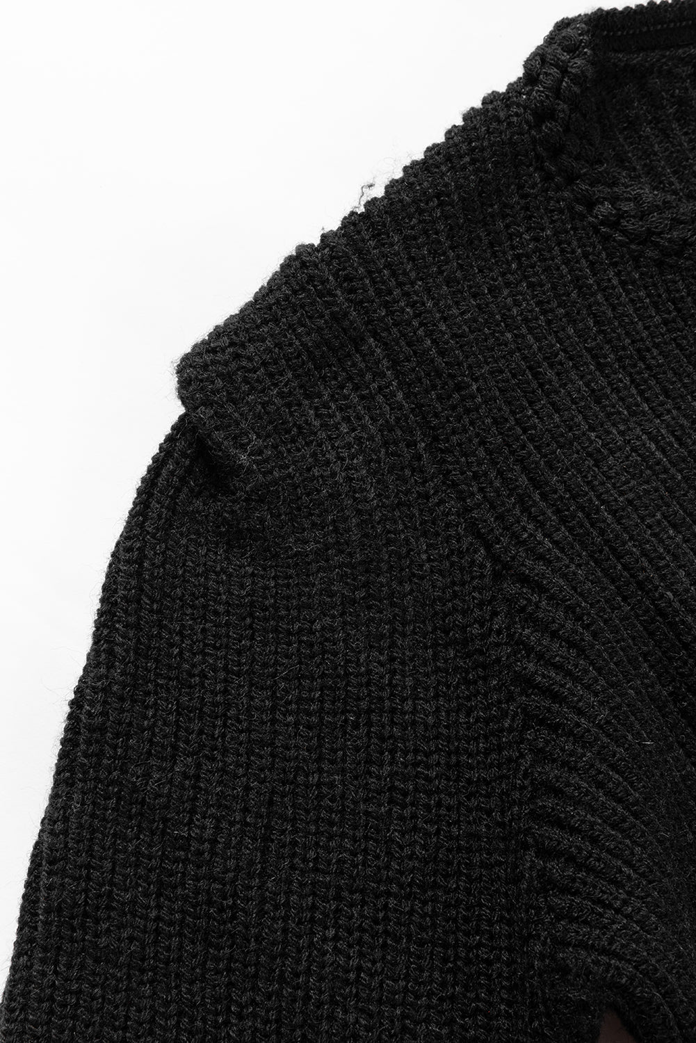 Solid Color Notched Long Sleeve Sweater - Charming Charlie