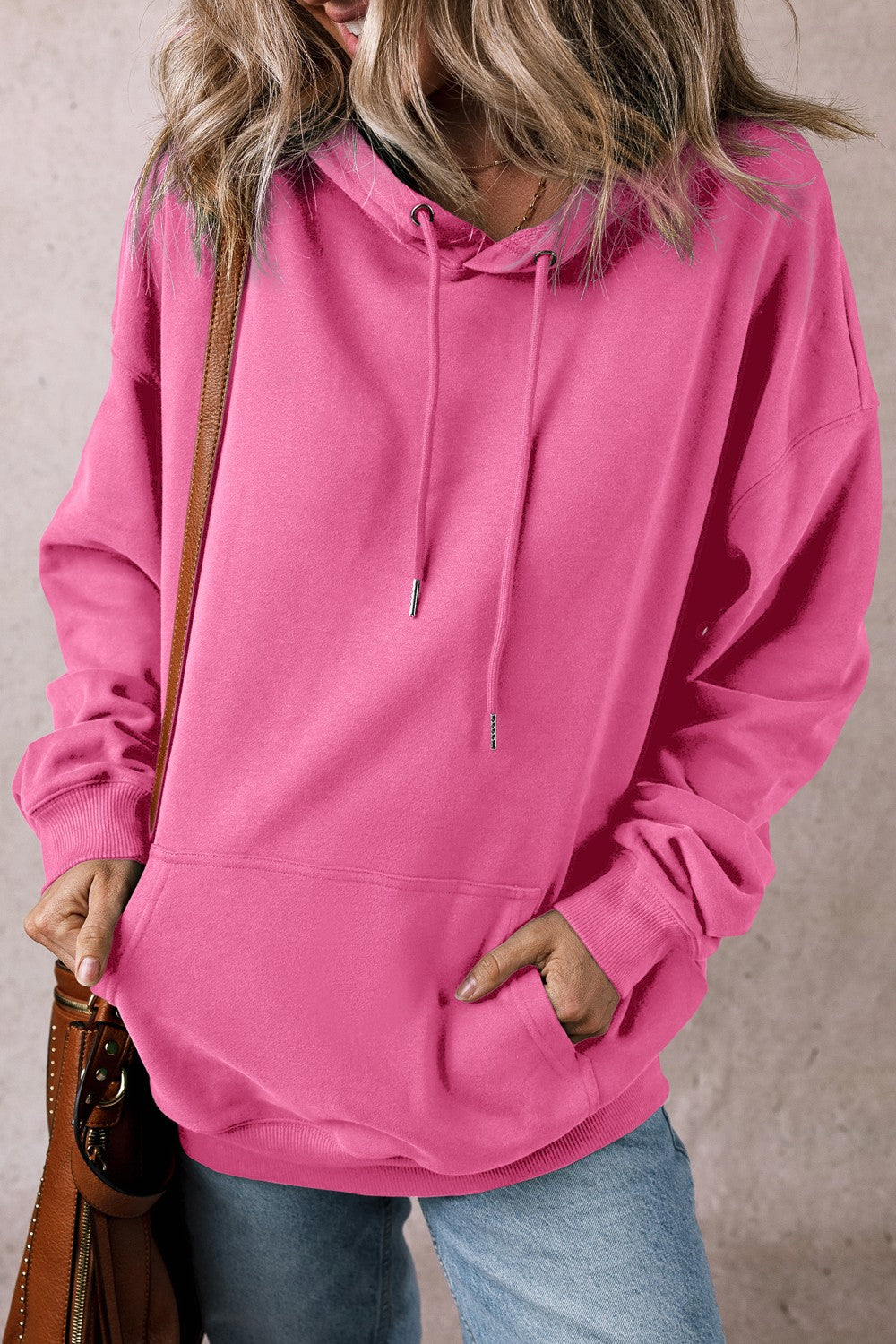 Drawstring Pocketed Long Sleeve Hoodie - Charming Charlie