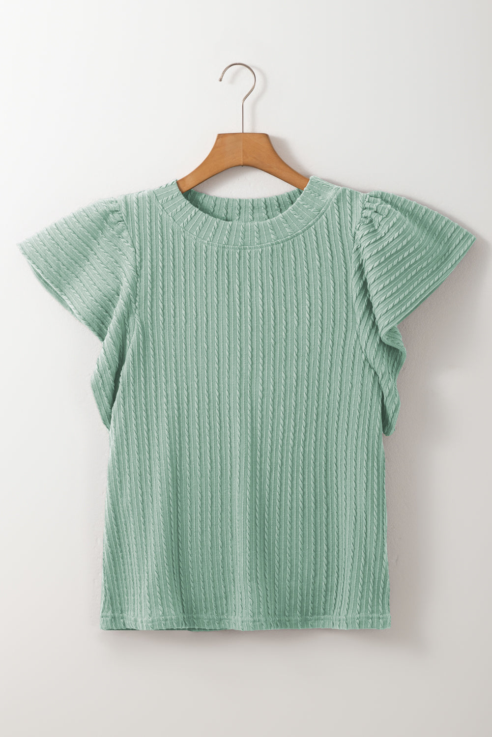 Textured Round Neck Flounce Sleeve Blouse - Charming Charlie