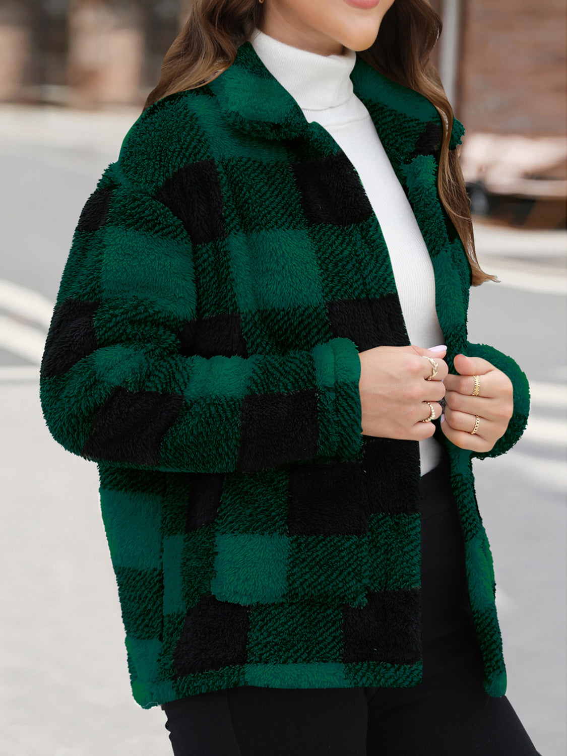 Button Up Drop Shoulder Fuzzy Jacket - Charming Charlie