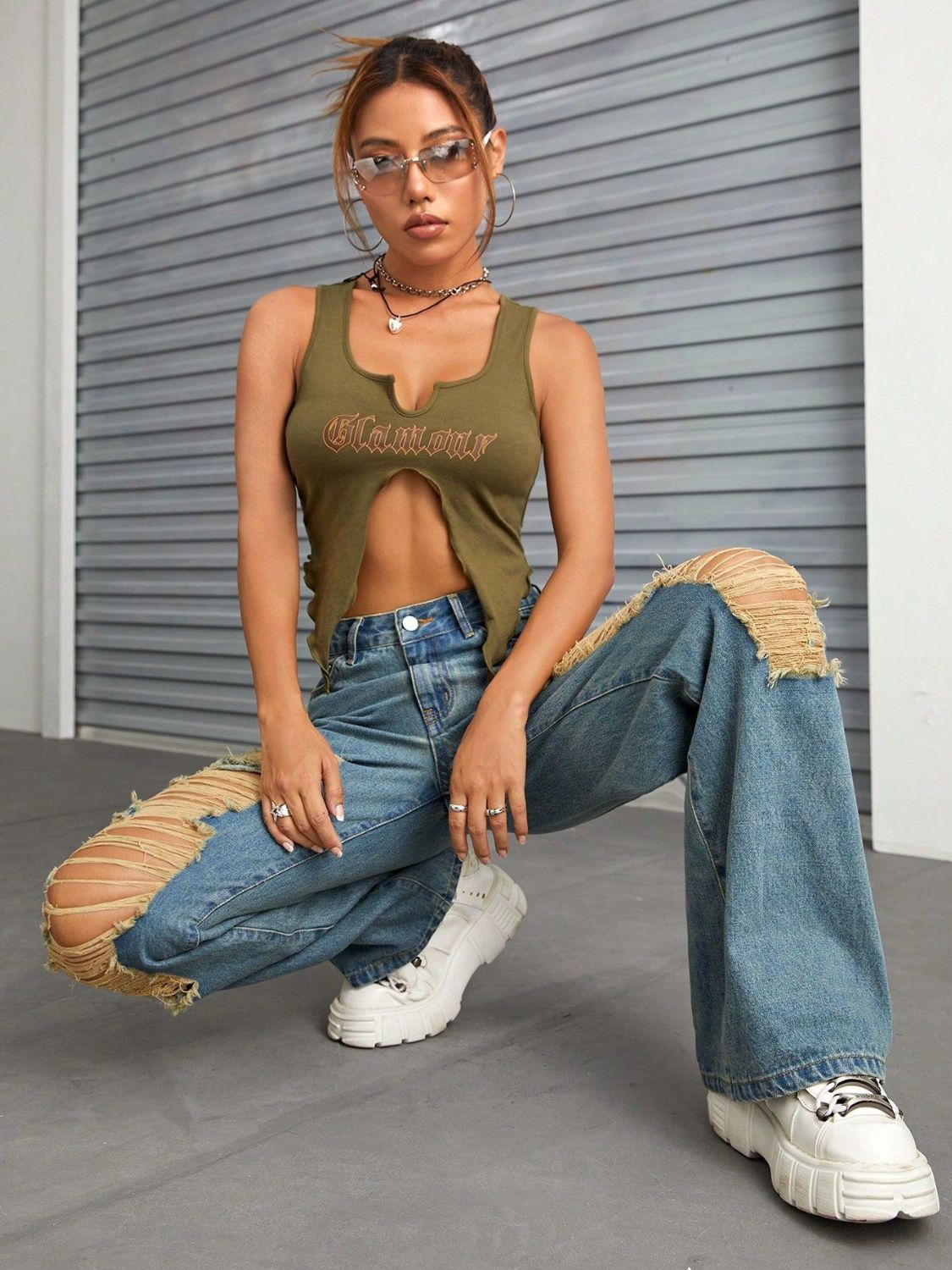 Distressed Wide Leg Jeans with Pockets - Charming Charlie