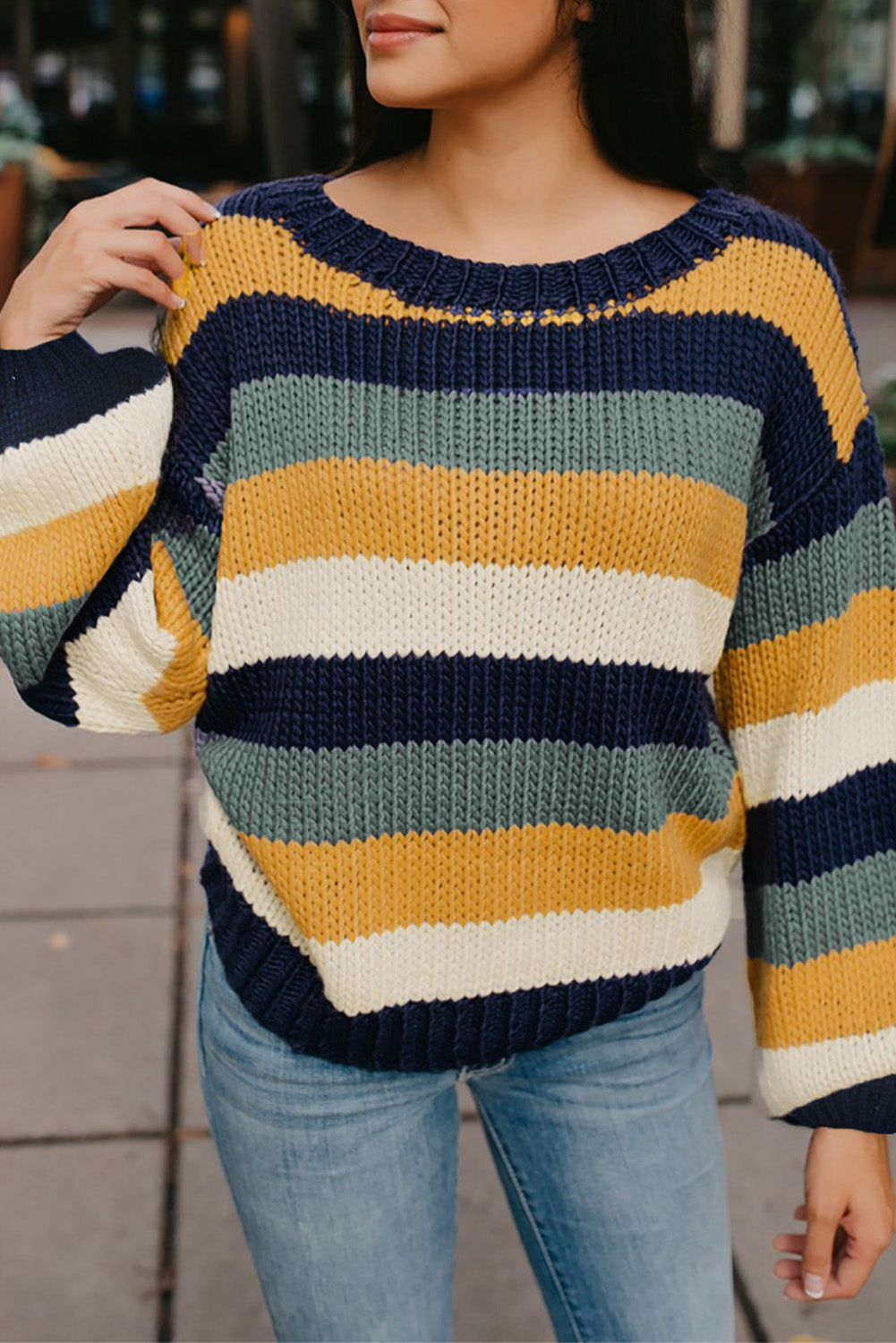 Color Block Round Neck Dropped Shoulder Sweater - Charming Charlie