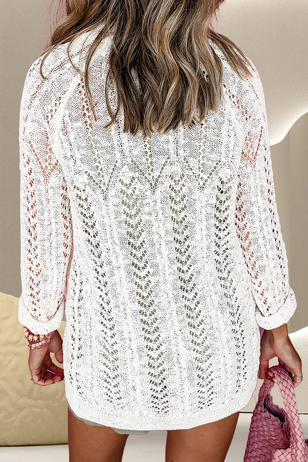Openwork Open Front Long Sleeve Cardigan - Charming Charlie