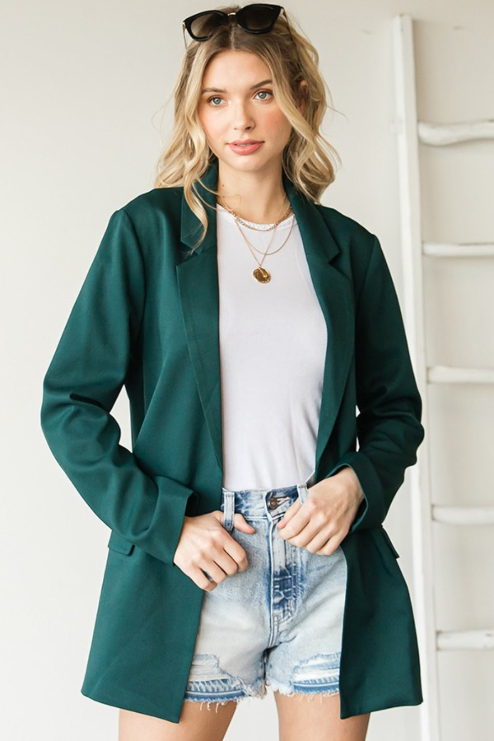First Love Full Size Open Front Long Sleeve Blazer with Pockets - Charming Charlie