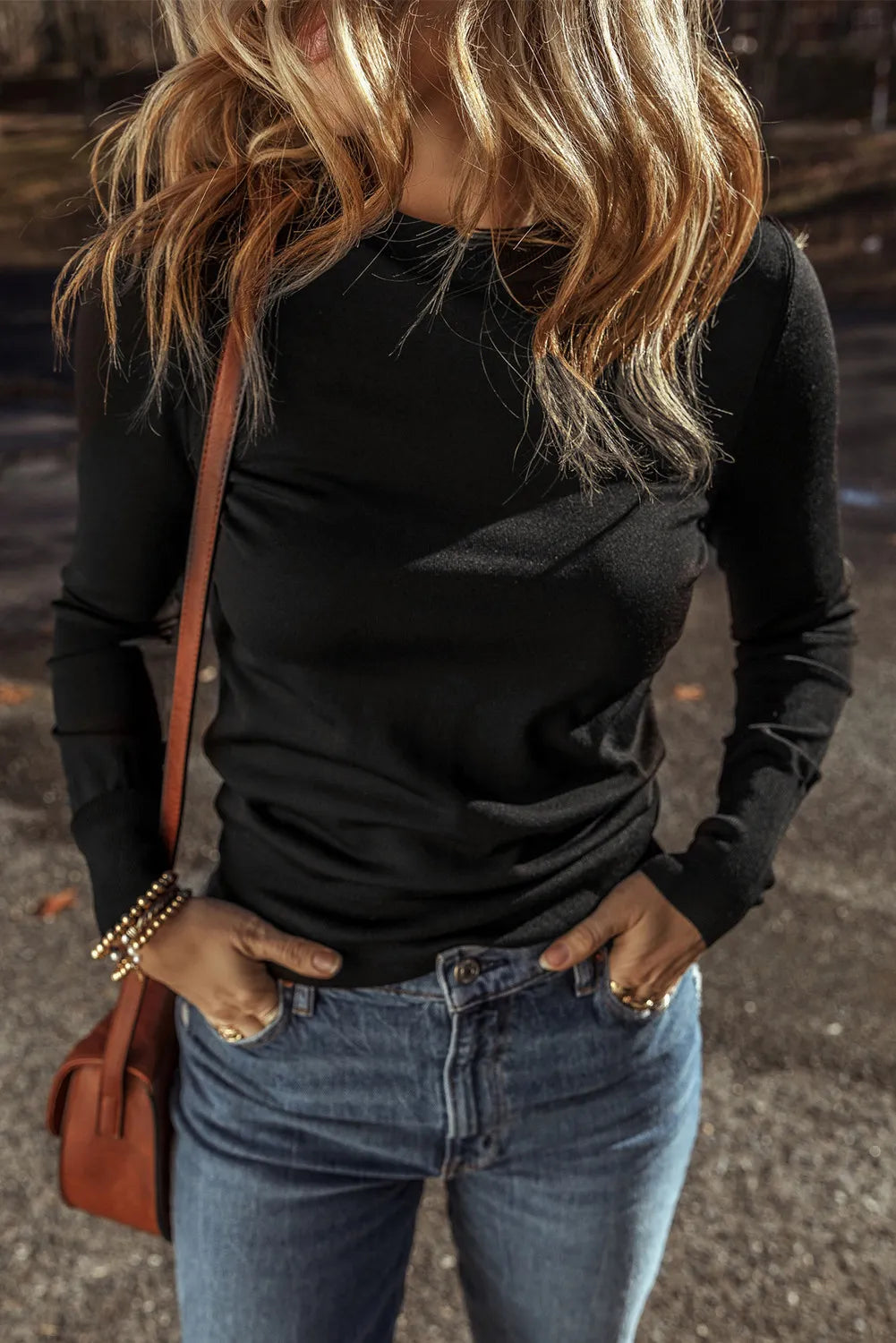 Round Neck Long Sleeve Knit Top - Charming Charlie
