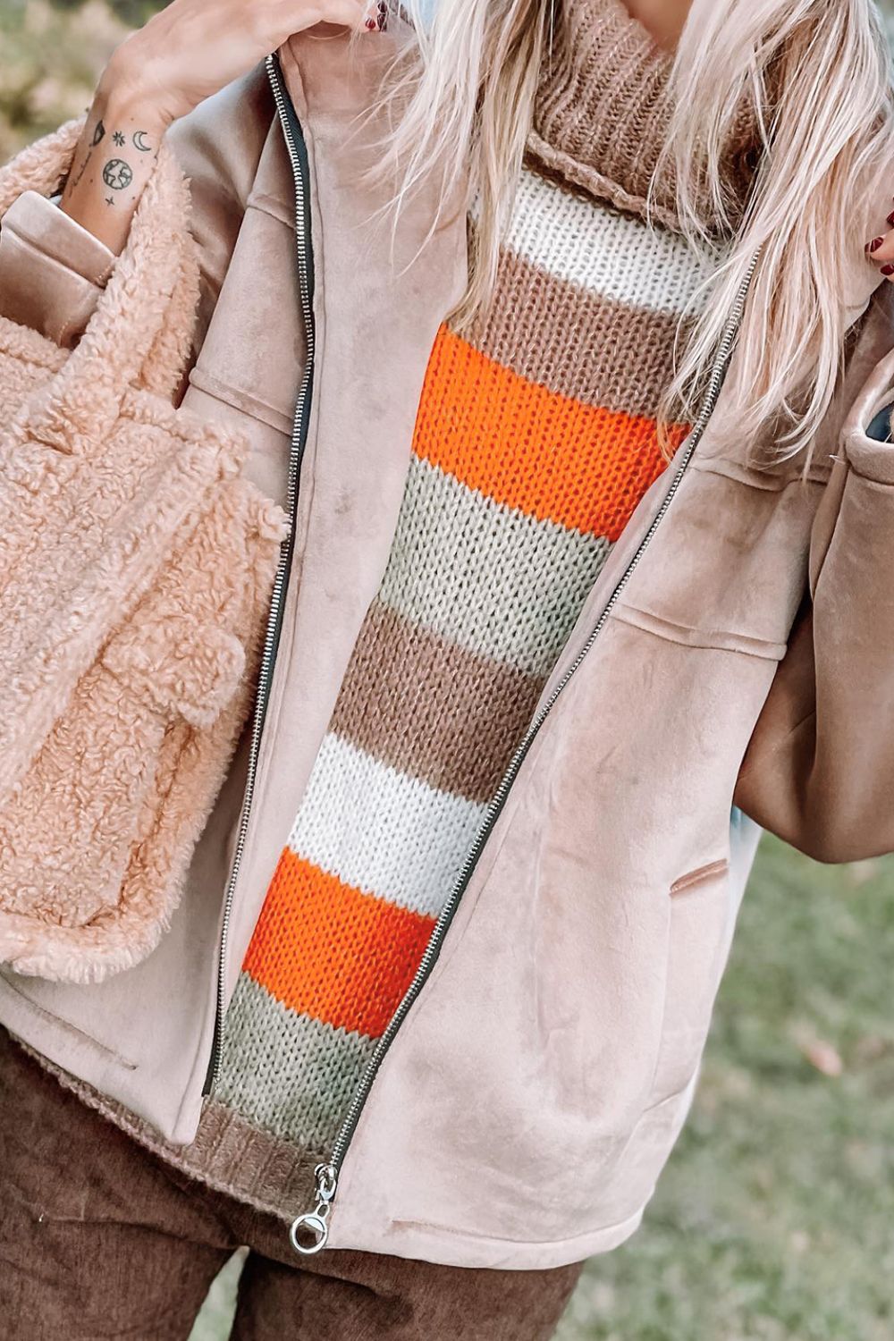 Color Block Drop Shoulder Turtleneck Sweater - Charming Charlie