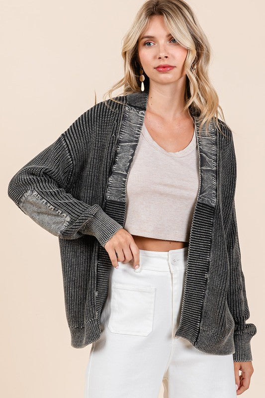 Mittoshop Contrast Patch Open Front Mineral Wash Cardigan - Charming Charlie