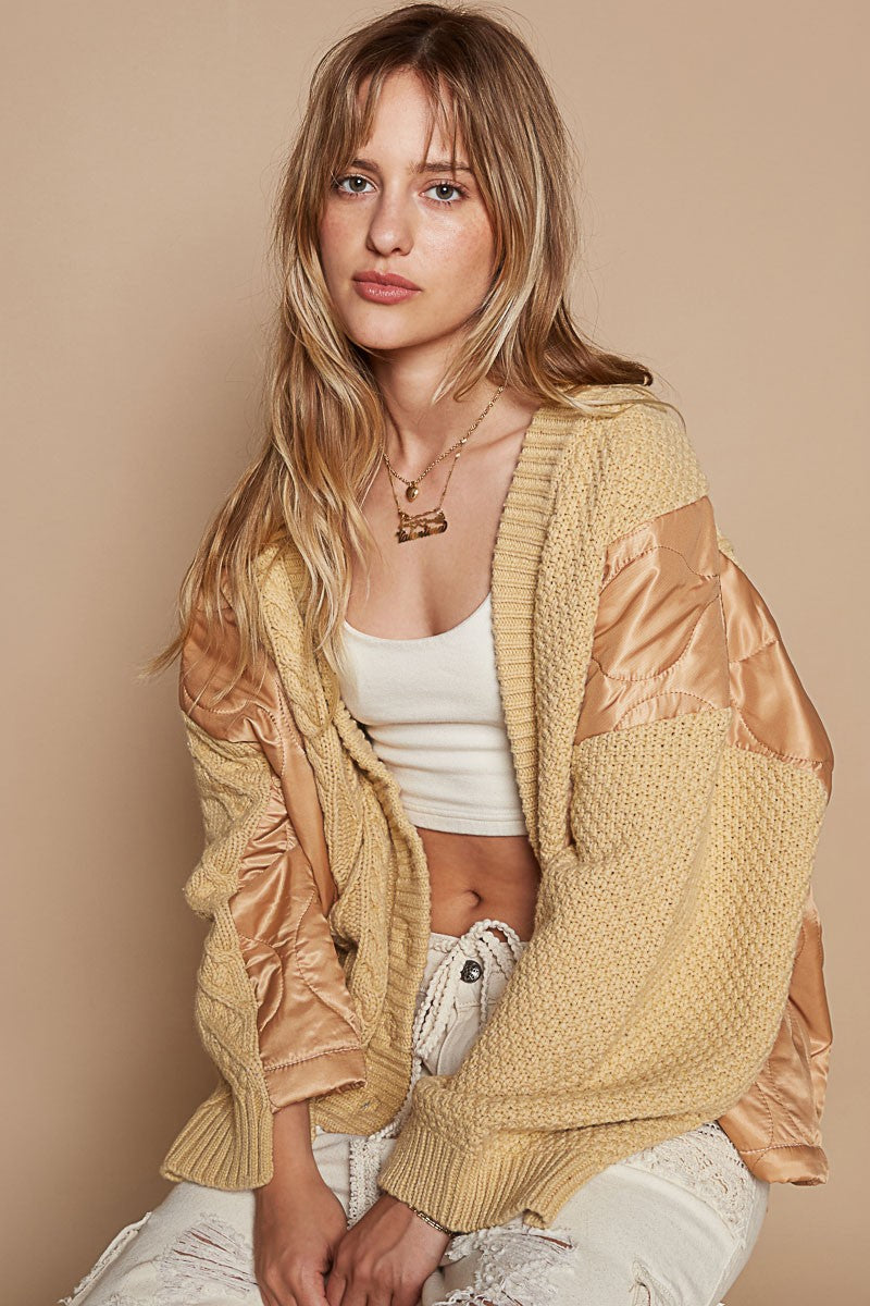 POL Quilting Patch Button Up Cable Knit Jacket - Charming Charlie
