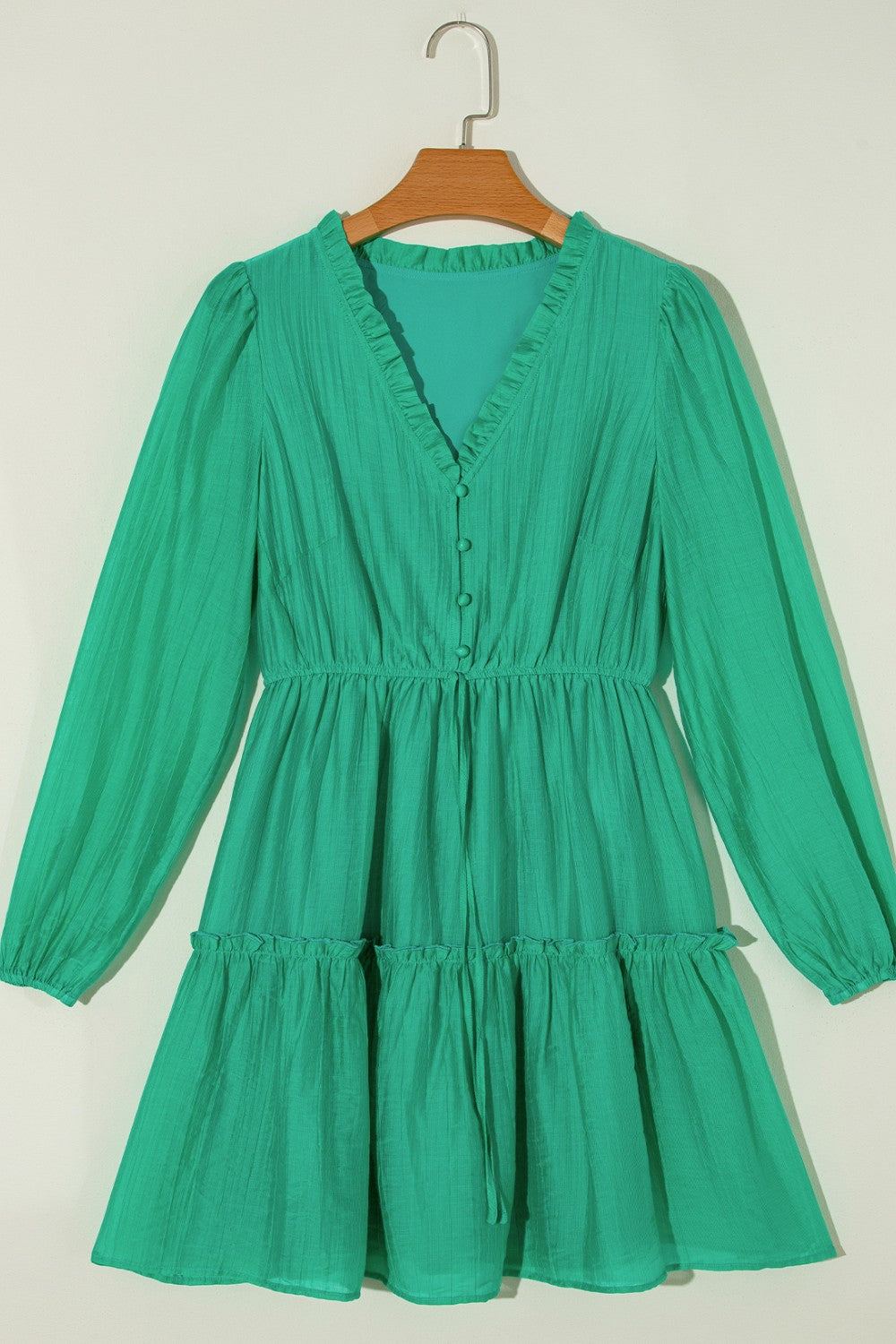Frill V-Neck Long Sleeve Mini Dress - Charming Charlie