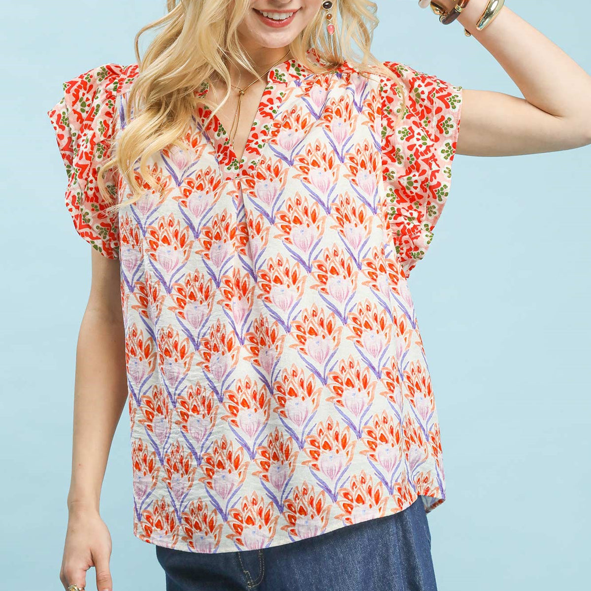 Umgee Double Frill Sleeve Floral Blouse – Charming Charlie