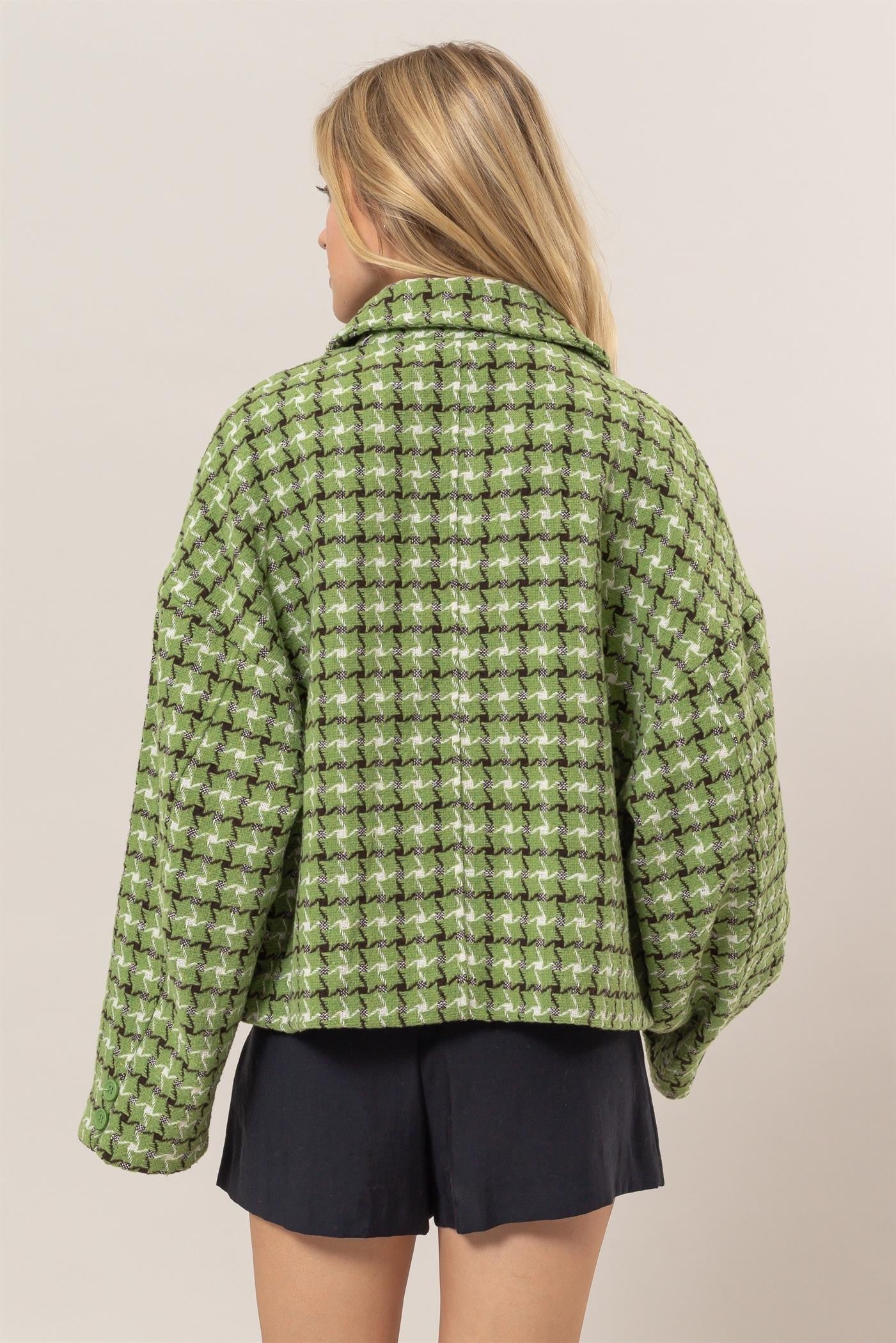 HYFVE Tweed Plaid Button Up Collared Neck Jacket - Charming Charlie