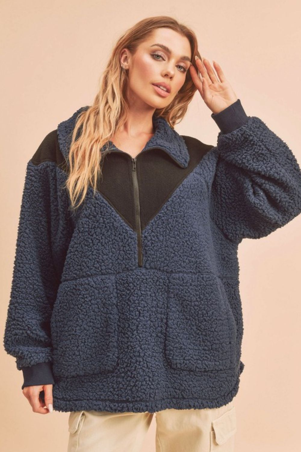 Aemi+Co Two Tone Half Zip Fleece Sweatshirt - Charming Charlie