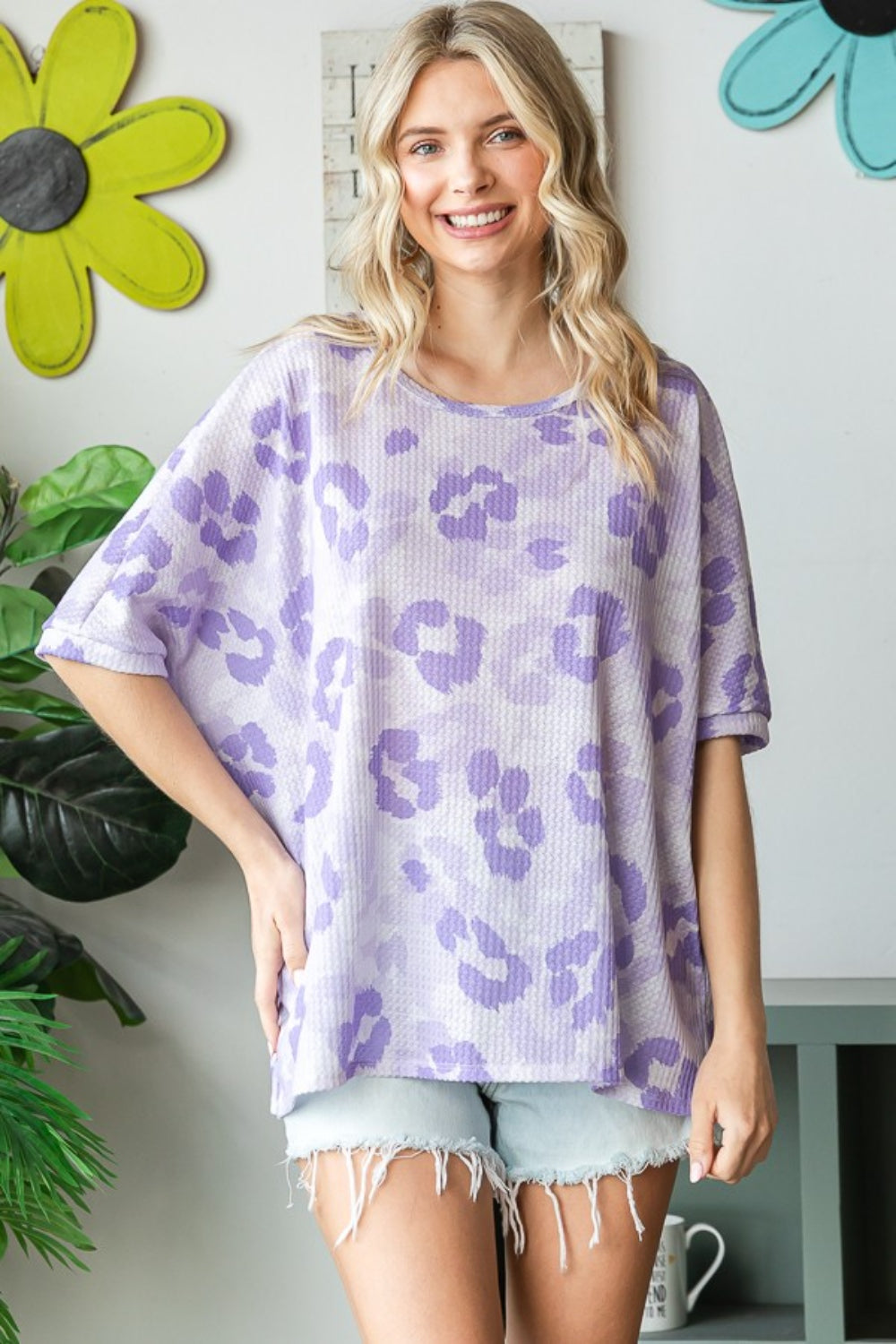 HOPELY Print Waffle Oversized T-Shirt - Charming Charlie