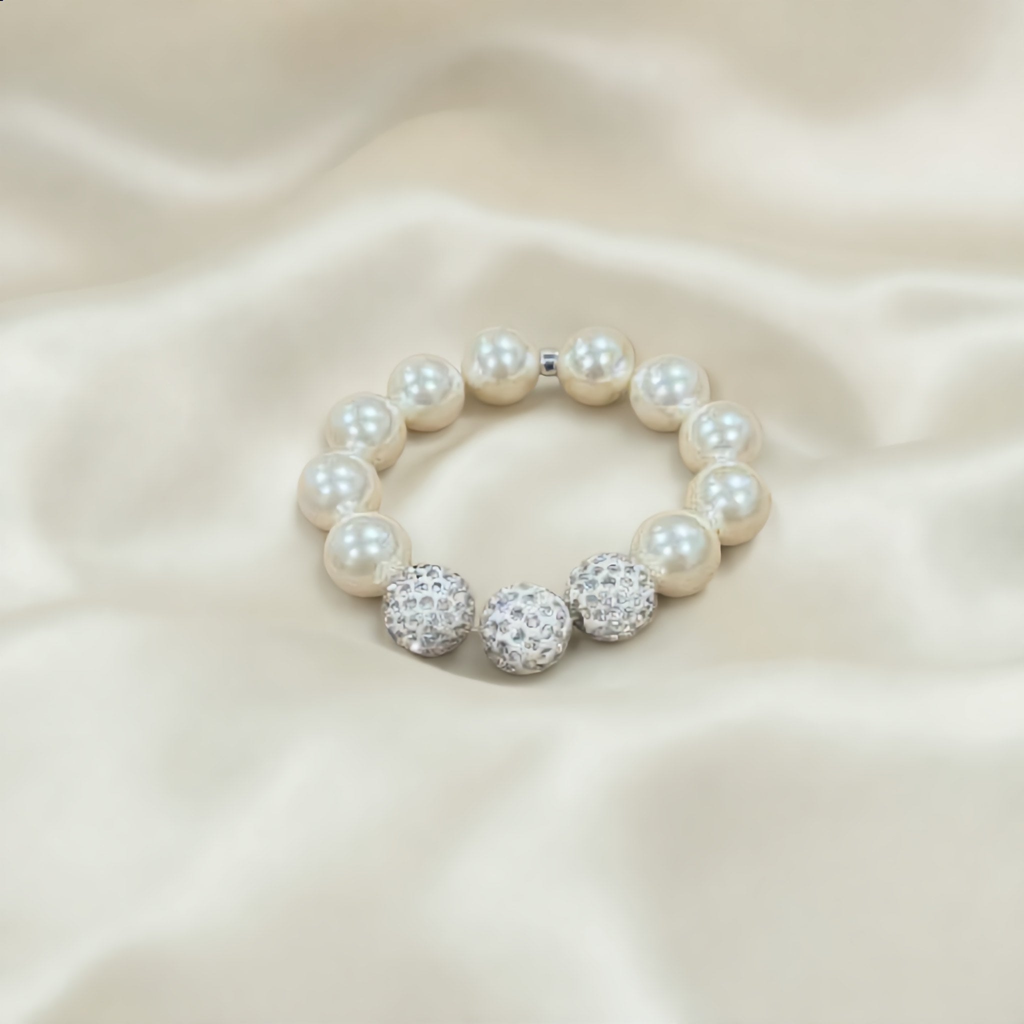 Elegant Pearl & Sparkling Crystal Ball Stretch Bracelet - Charming Charlie