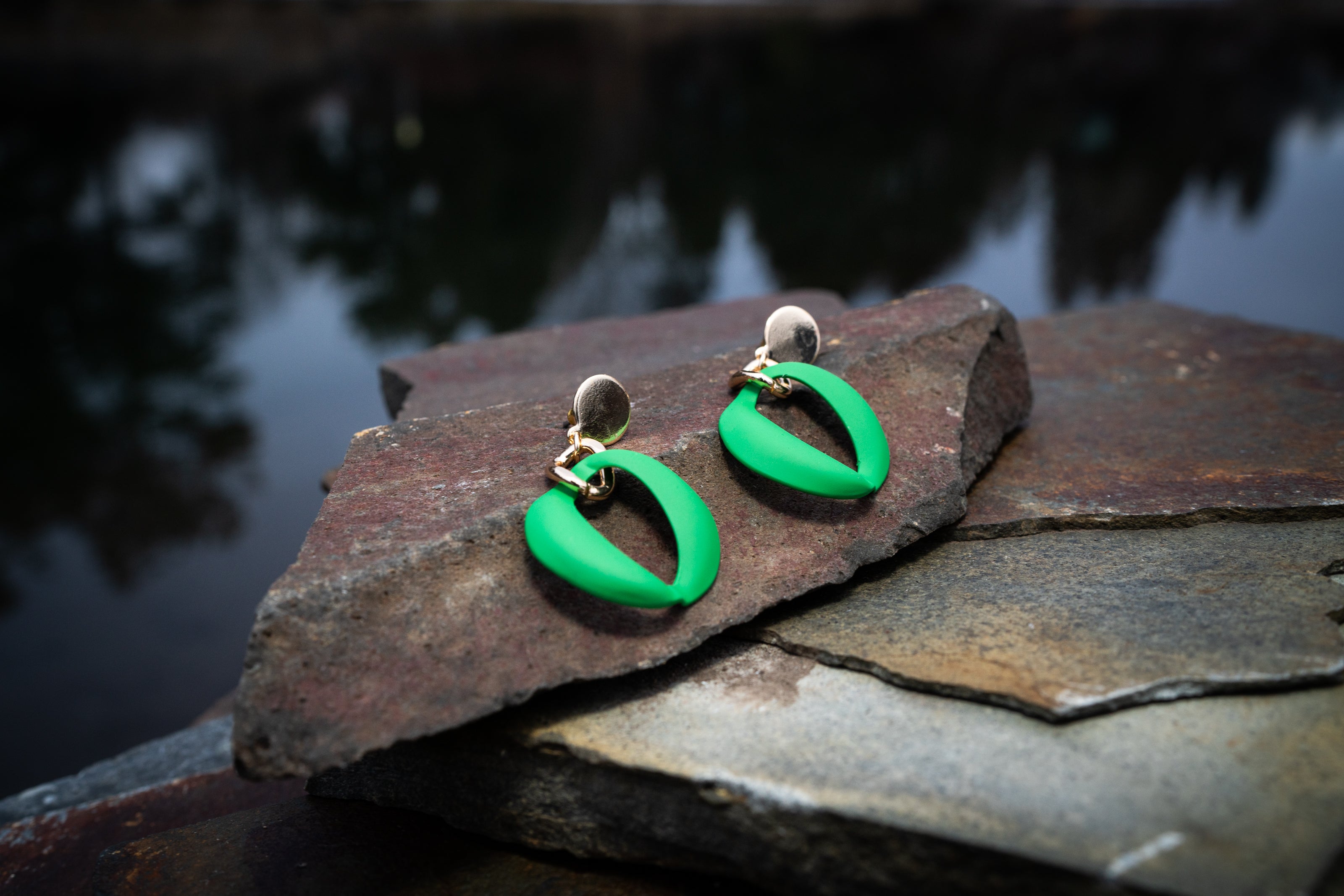 Post Earring Green Geo Drop - Charming Charlie