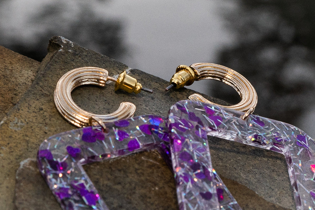 Post Earring With Lucite Color Splatter Rectangle Drop - Charming Charlie
