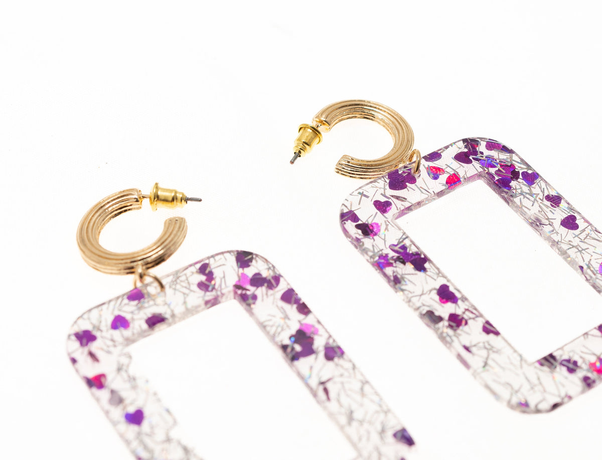 Post Earring With Lucite Color Splatter Rectangle Drop - Charming Charlie