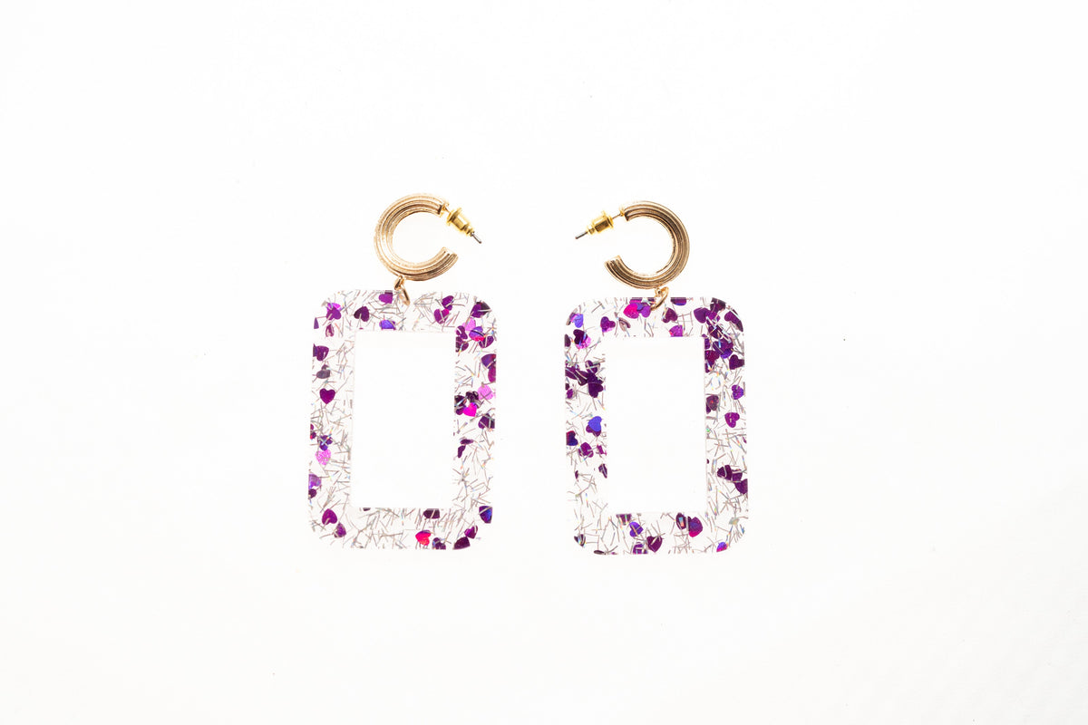 Post Earring With Lucite Color Splatter Rectangle Drop - Charming Charlie