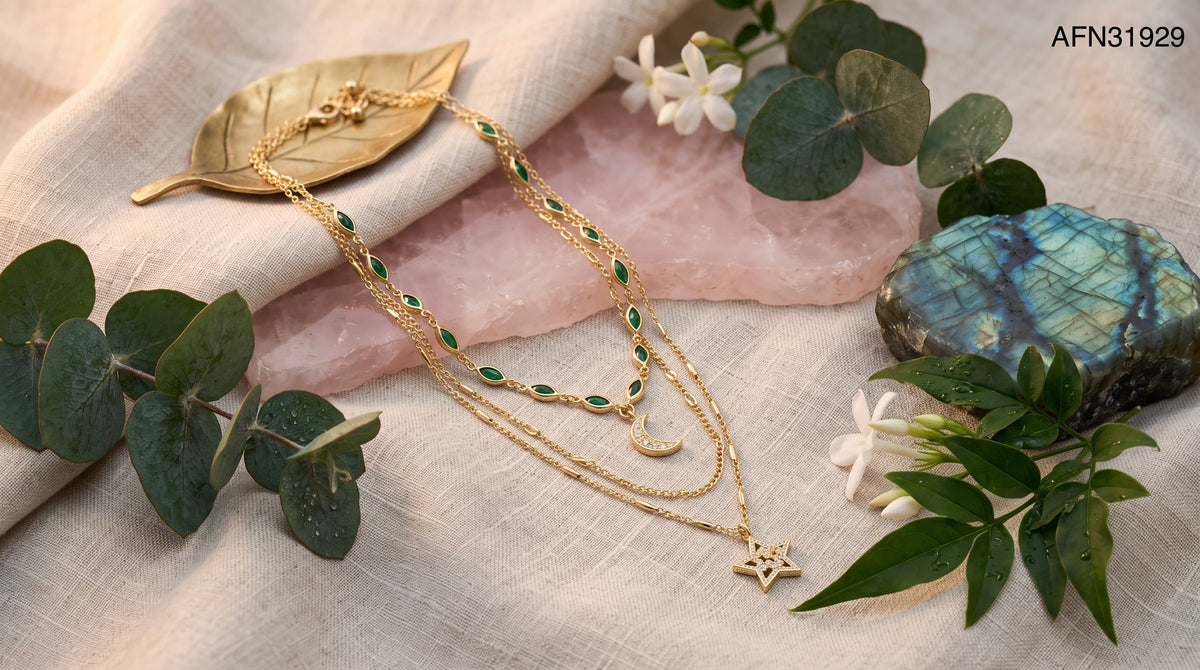 3 Row Green Celestial Necklace - Charming Charlie