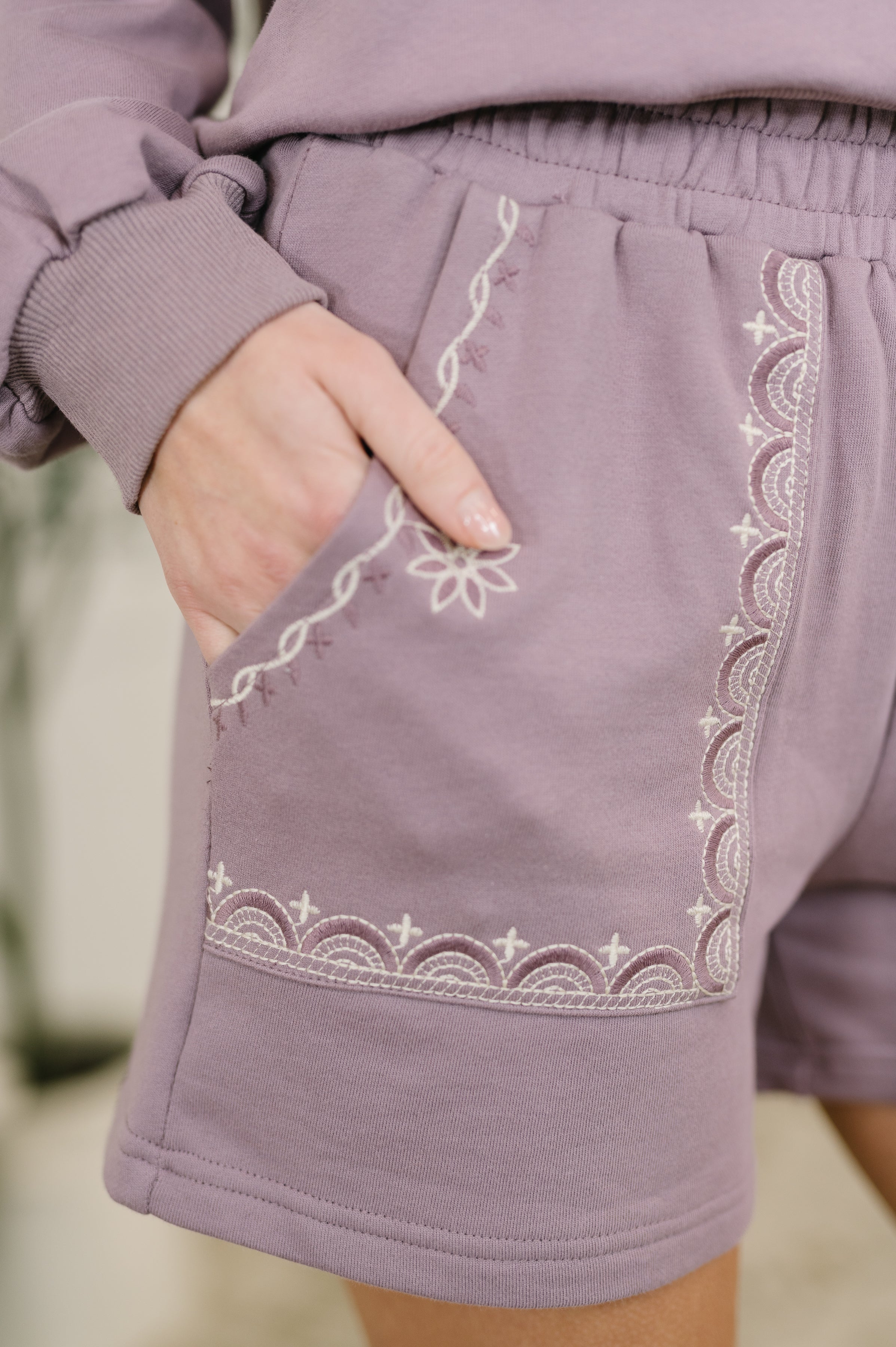 A Little Bit of Comfort Embroidered Top and Bottom Set in Dusty Mauve - Charming Charlie