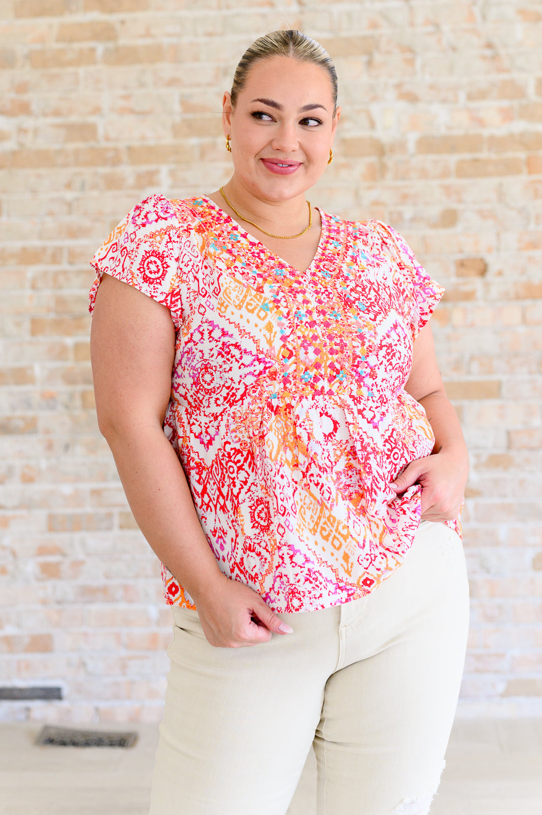 A Matter of Time Flutter Sleeve Top in Multi - Charming Charlie