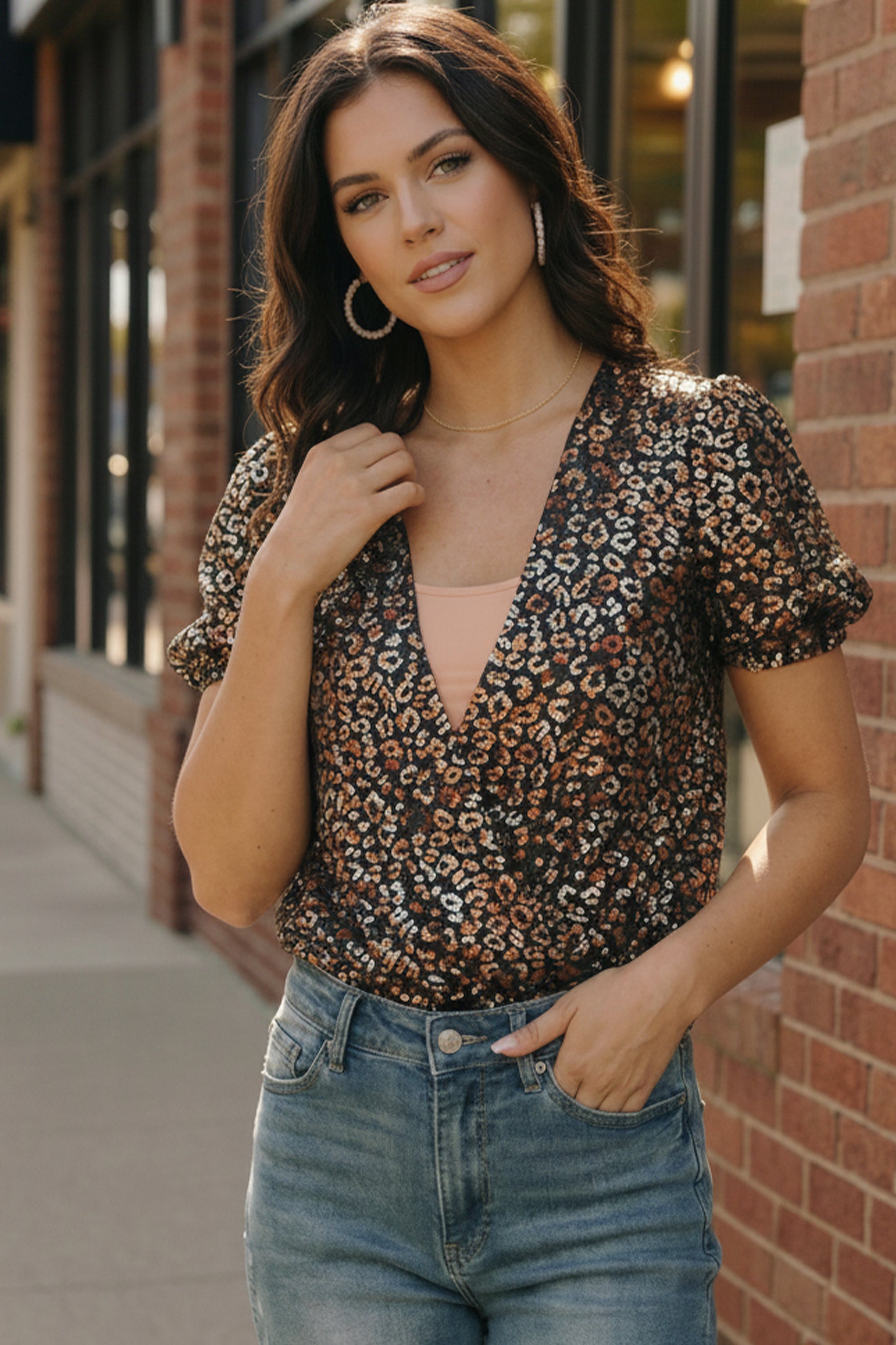Midnight Leopard Shimmer Bodysuit - Charming Charlie