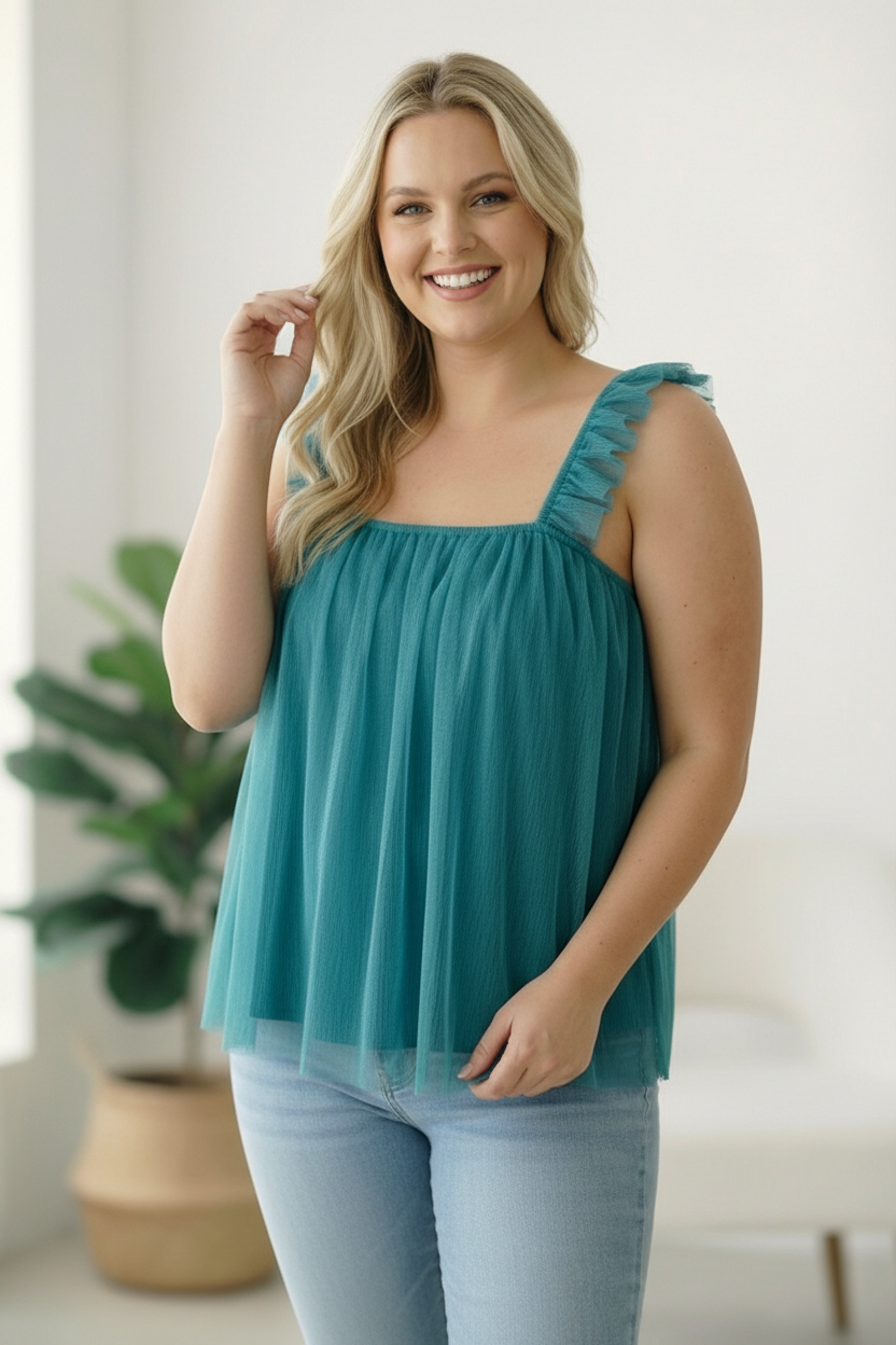 Dreamy Teal Tulle Tank Top - Charming Charlie