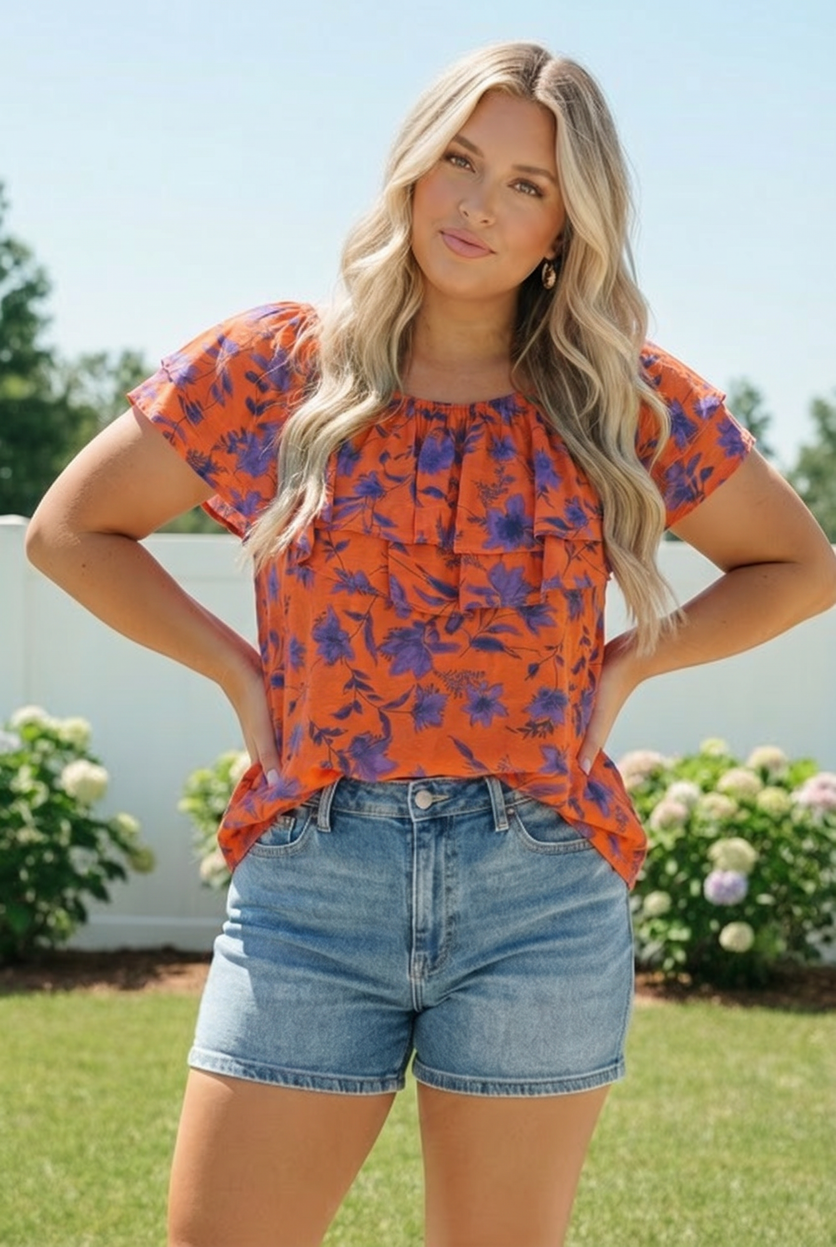 Rust Bloom Ruffle Top - Charming Charlie